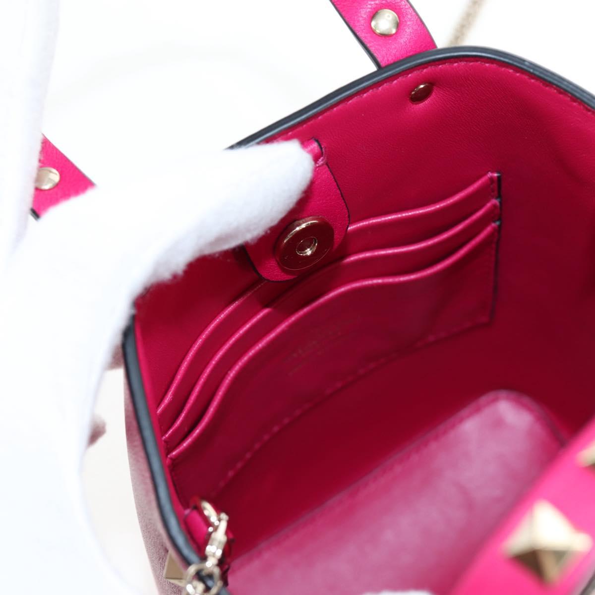 VALENTINO Hand Bag Leather 2way Pink Gold Tone Auth ki6698V