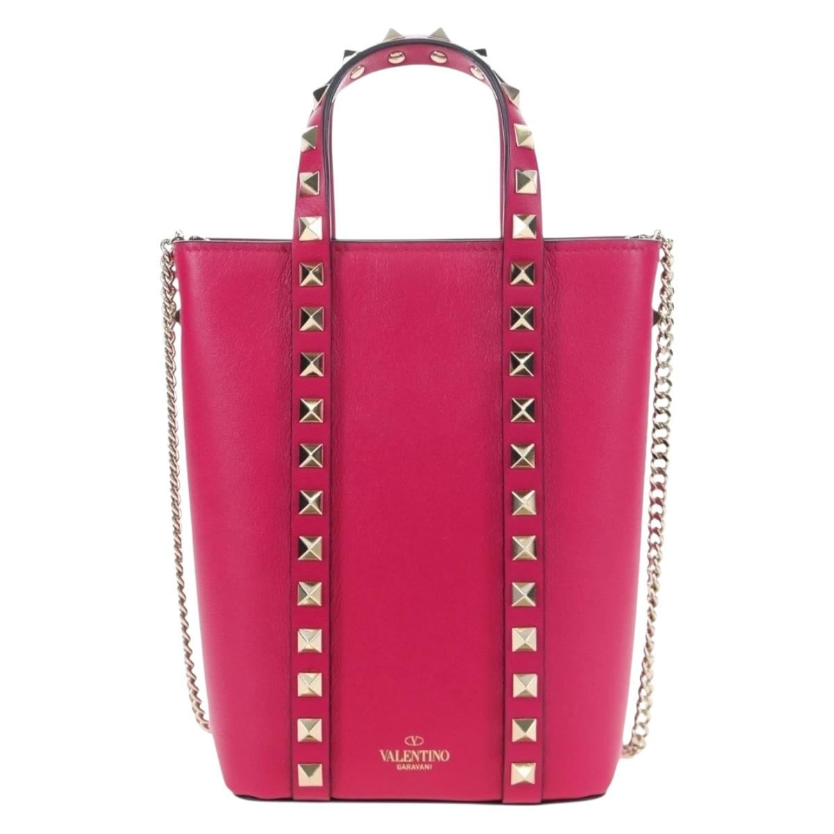 VALENTINO Hand Bag Leather 2way Pink Gold Tone Auth ki6698V