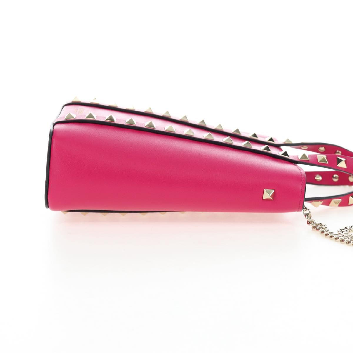 VALENTINO Hand Bag Leather 2way Pink Gold Tone Auth ki6698V