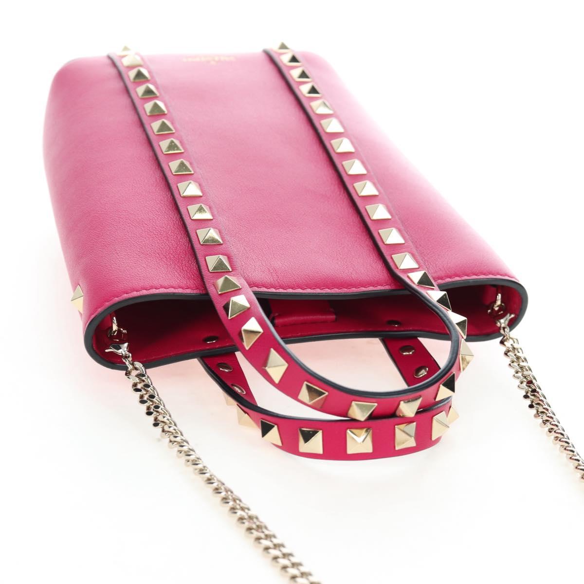 VALENTINO Hand Bag Leather 2way Pink Gold Tone Auth ki6698V