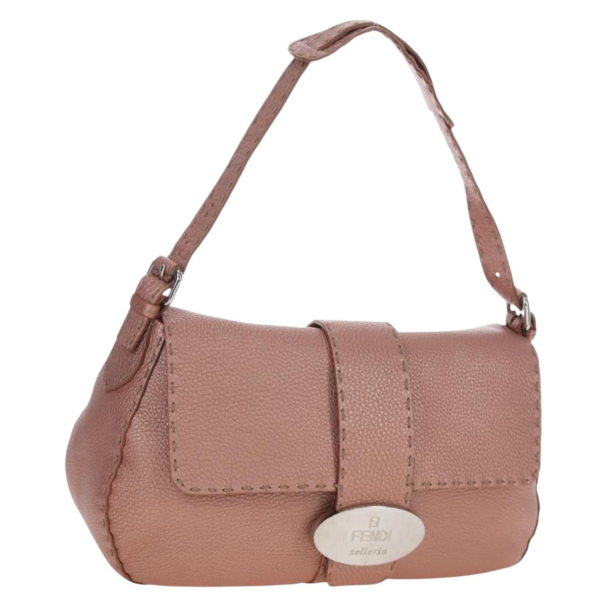 FENDI Celeria Baguette Shoulder Bag Leather Pink Silver Auth ki6700V