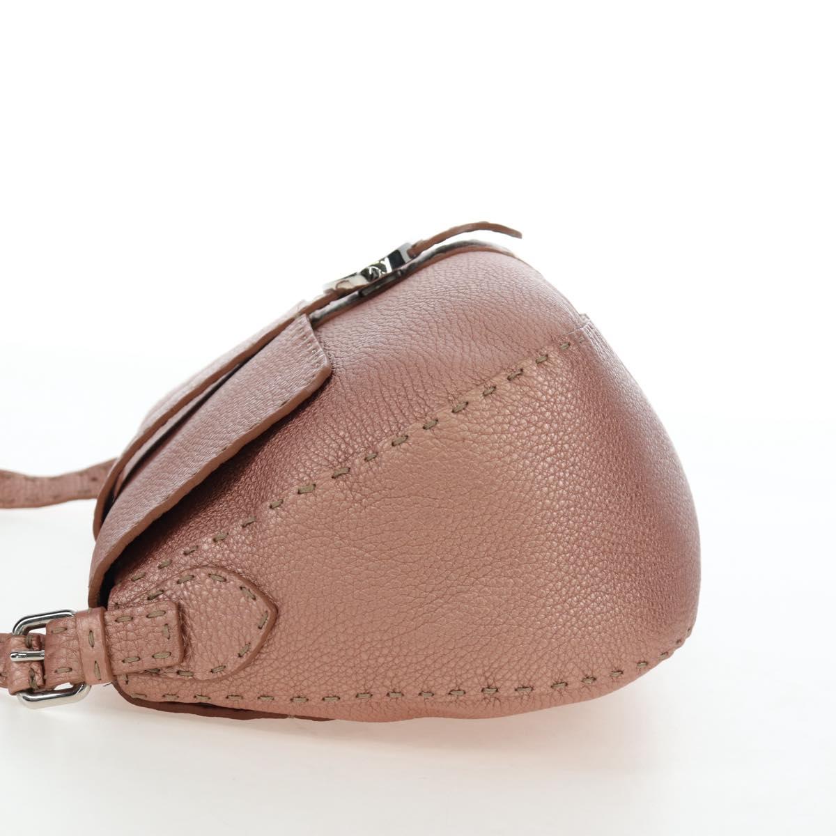 FENDI Celeria Baguette Shoulder Bag Leather Pink Silver Auth ki6700V