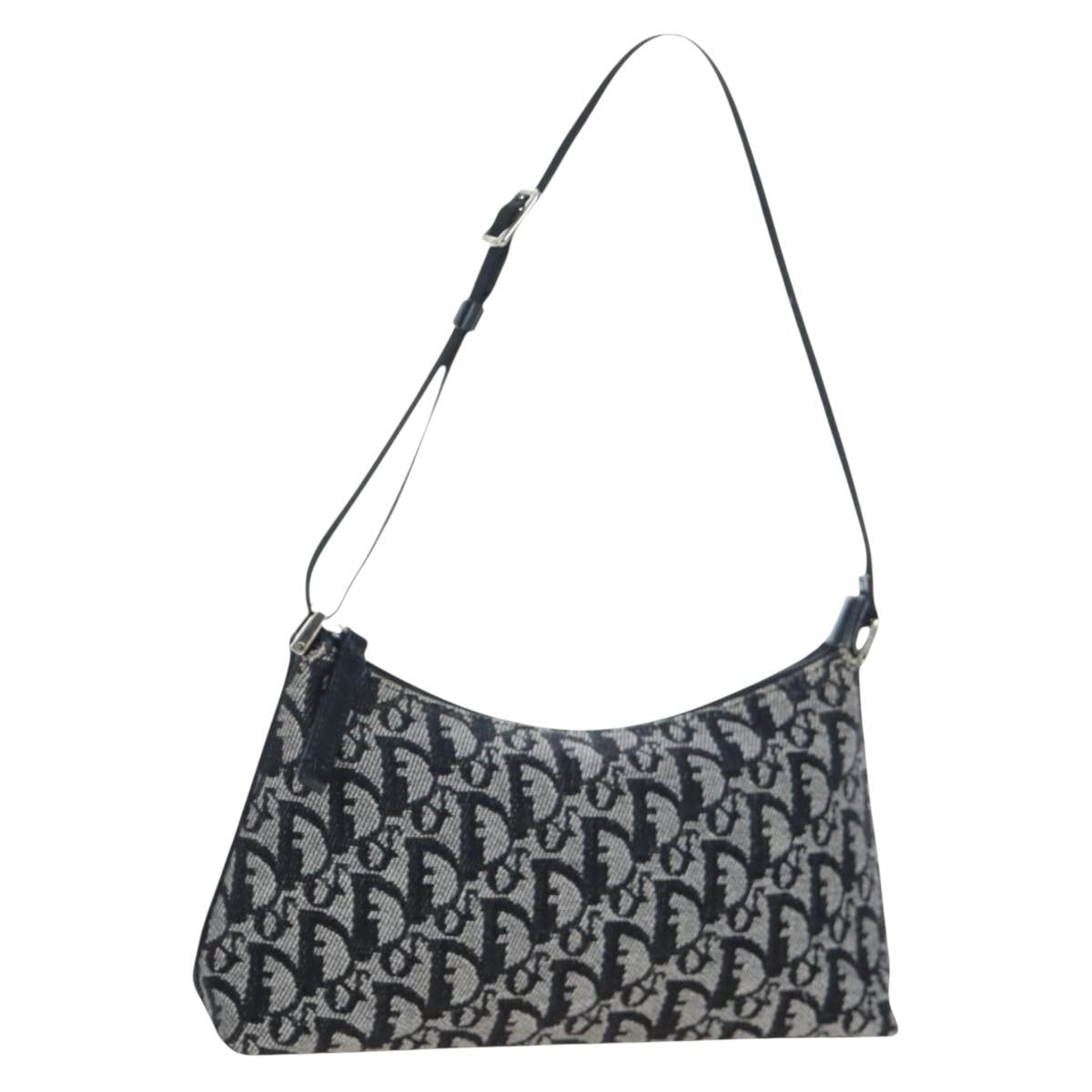 Christian Dior Trotter Canvas Accessory Pouch Black Silver Auth ki6702V