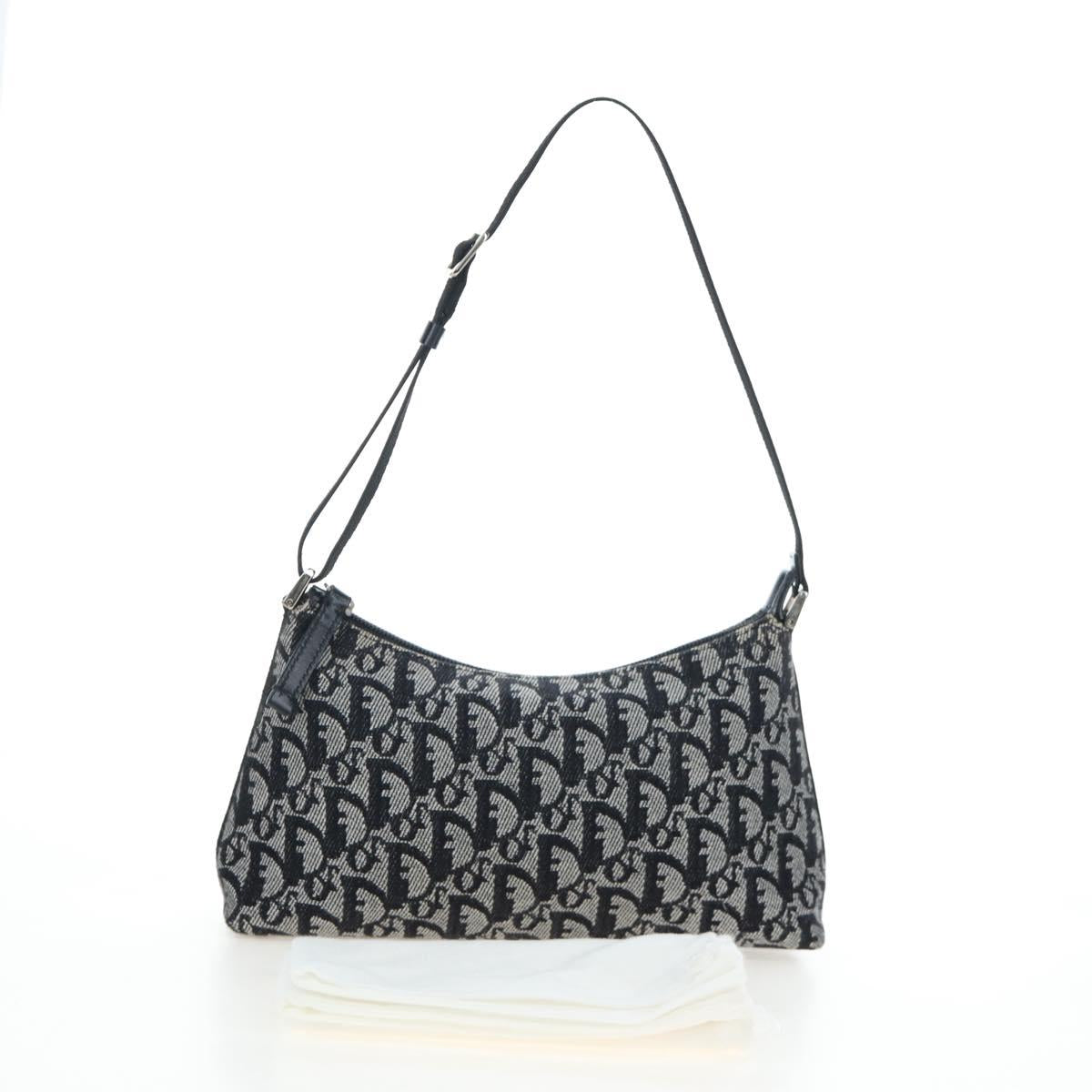 Christian Dior Trotter Canvas Accessory Pouch Black Silver Auth ki6702V
