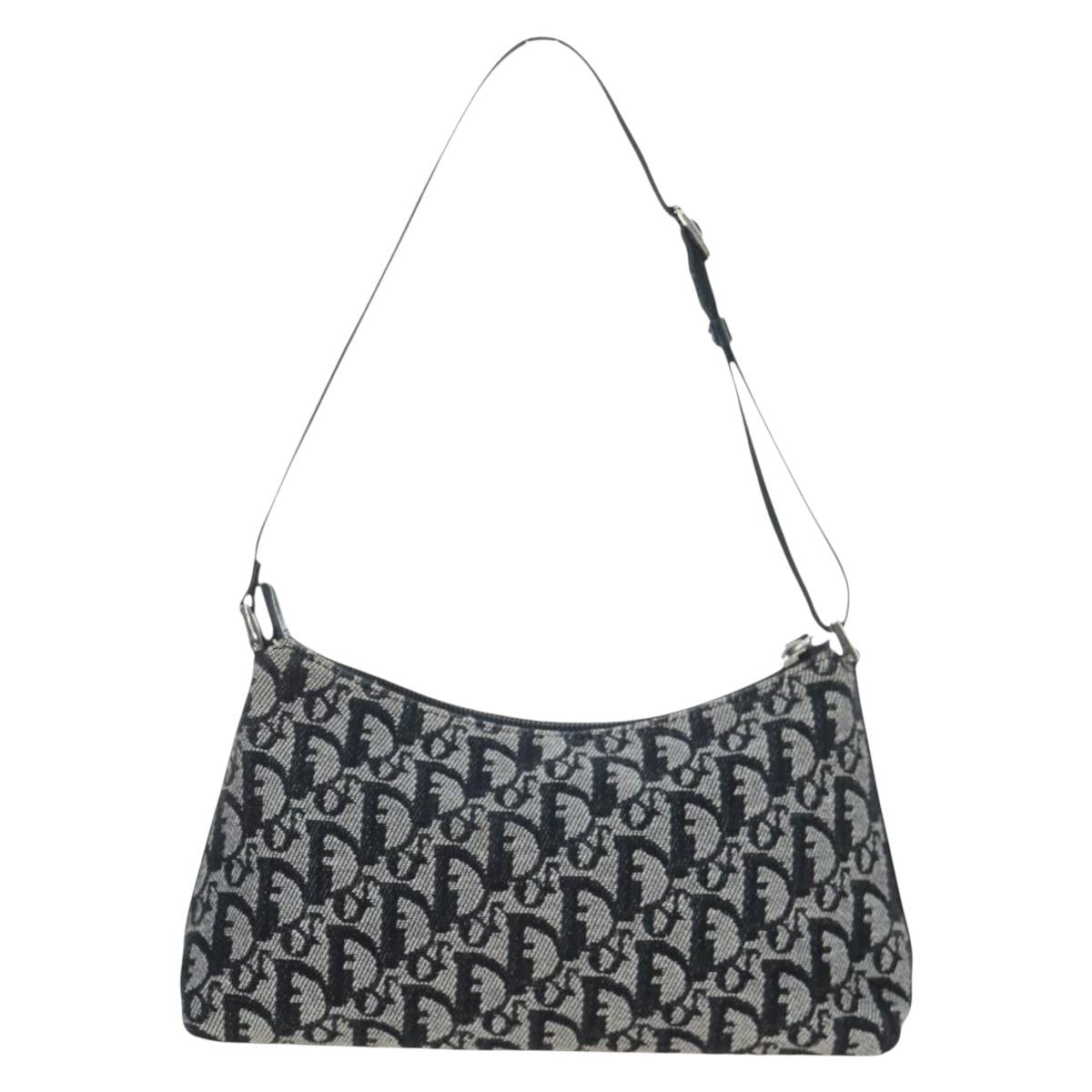 Christian Dior Trotter Canvas Accessory Pouch Black Silver Auth ki6702V
