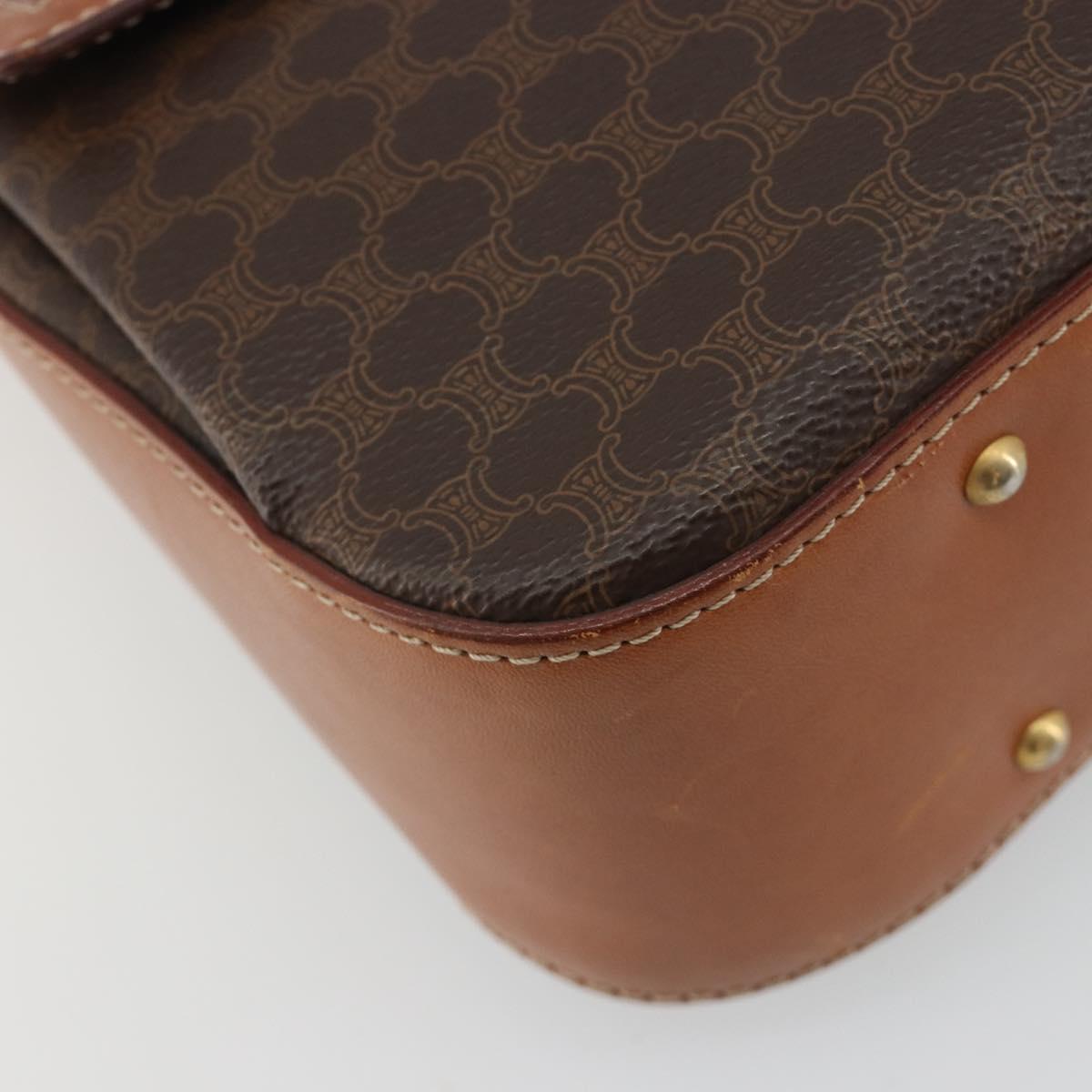 CELINE Macadam Hand Bag PVC Leather 2way Brown Gold Tone Auth ki6704