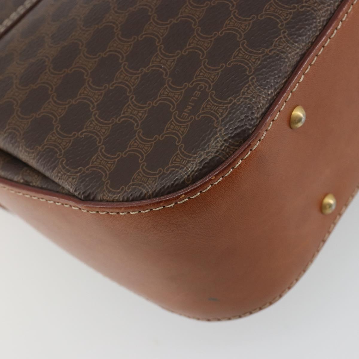 CELINE Macadam Hand Bag PVC Leather 2way Brown Gold Tone Auth ki6704