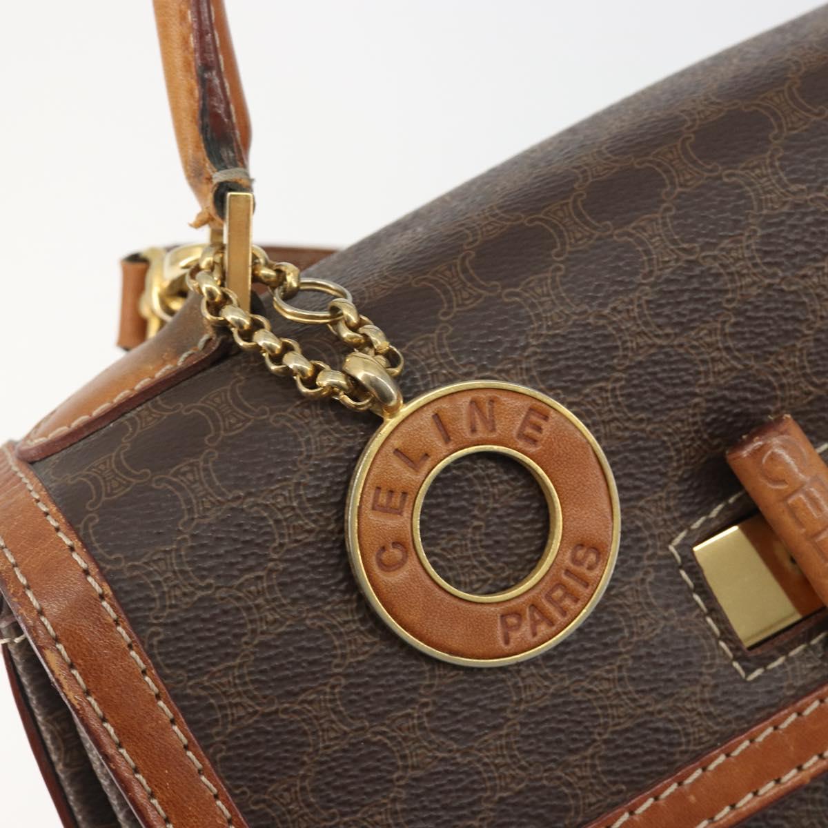 CELINE Macadam Hand Bag PVC Leather 2way Brown Gold Tone Auth ki6704