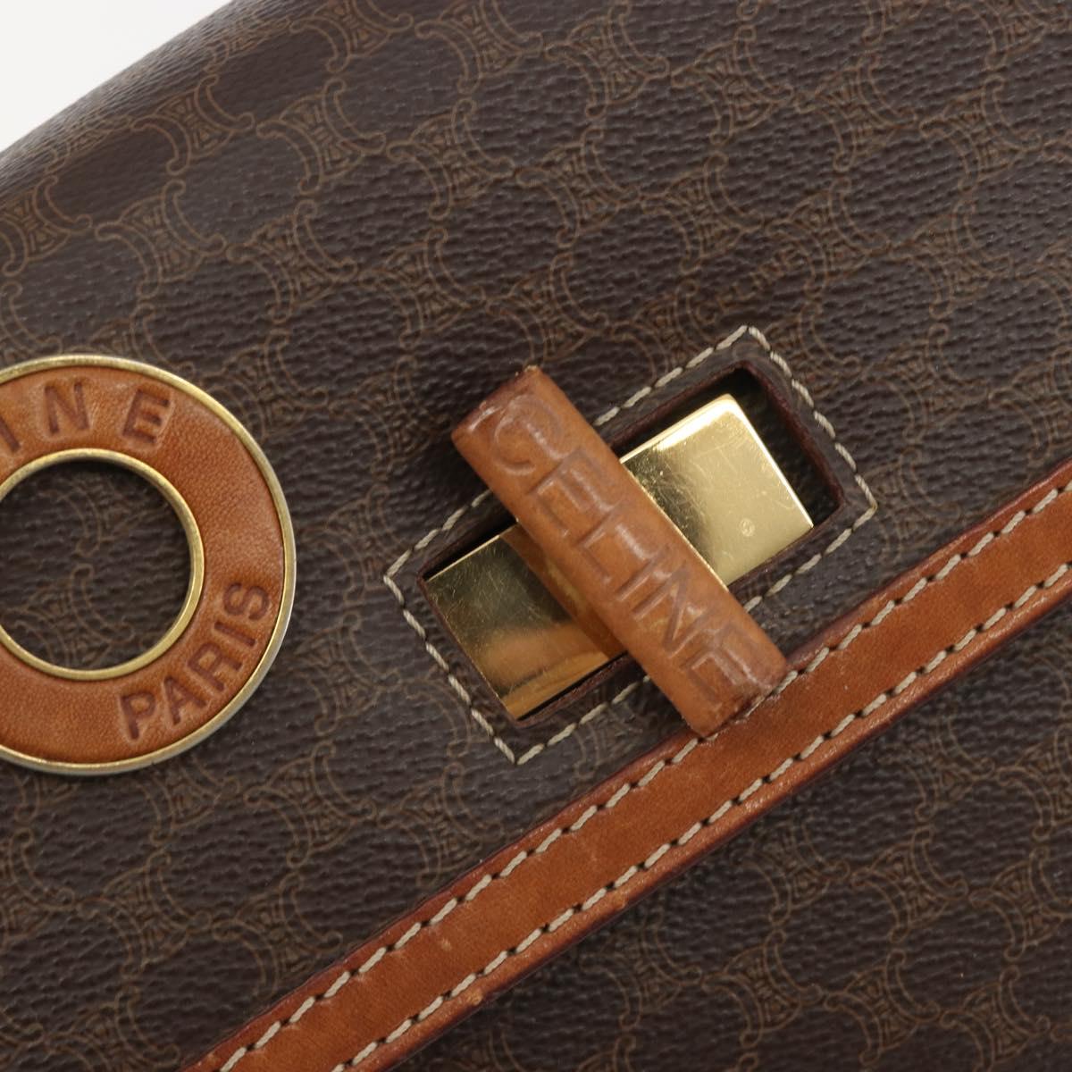 CELINE Macadam Hand Bag PVC Leather 2way Brown Gold Tone Auth ki6704