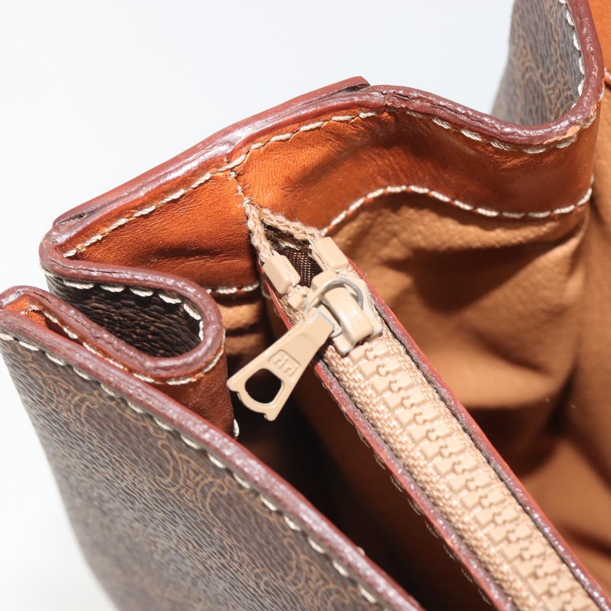 CELINE Macadam Hand Bag PVC Leather 2way Brown Gold Tone Auth ki6704