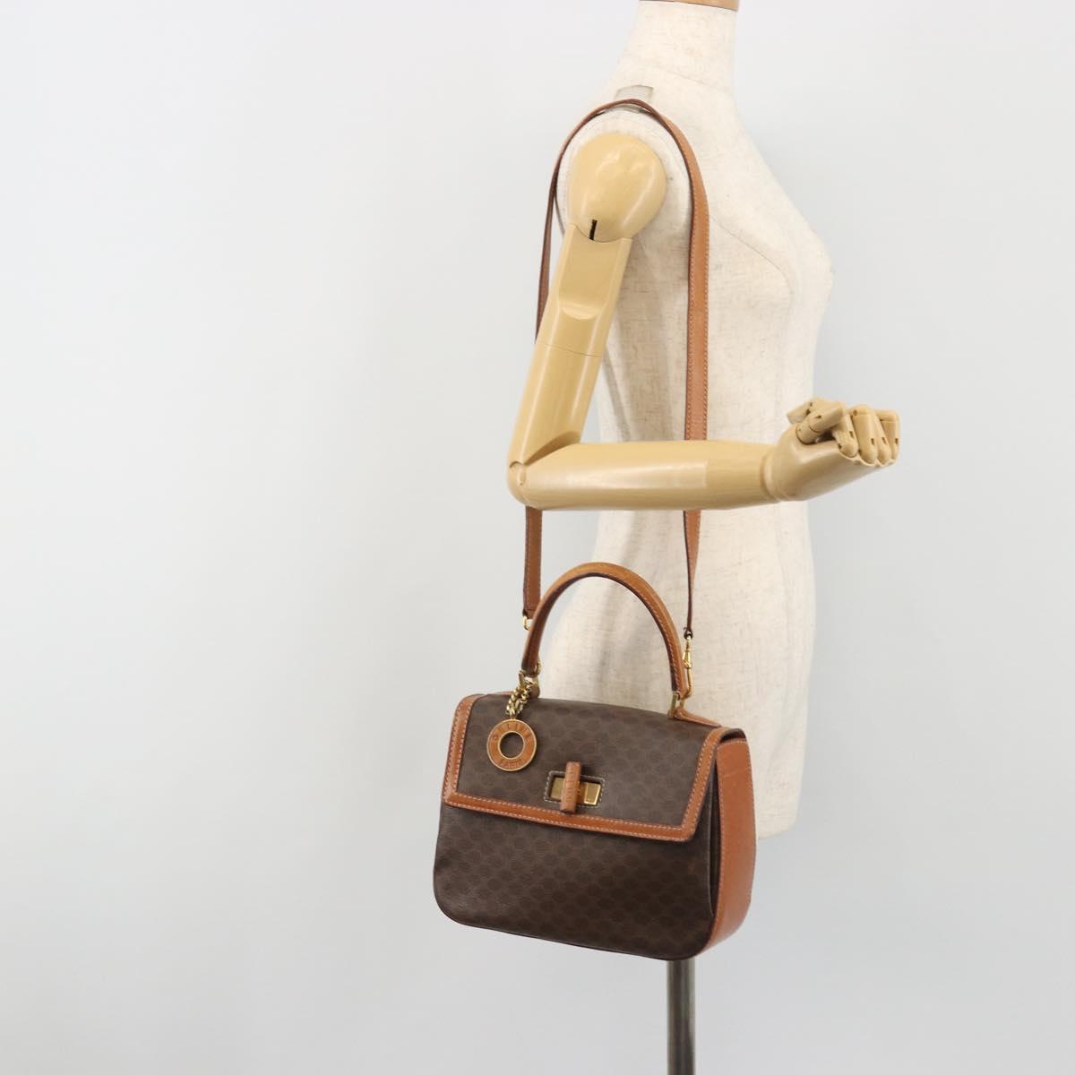 CELINE Macadam Hand Bag PVC Leather 2way Brown Gold Tone Auth ki6704