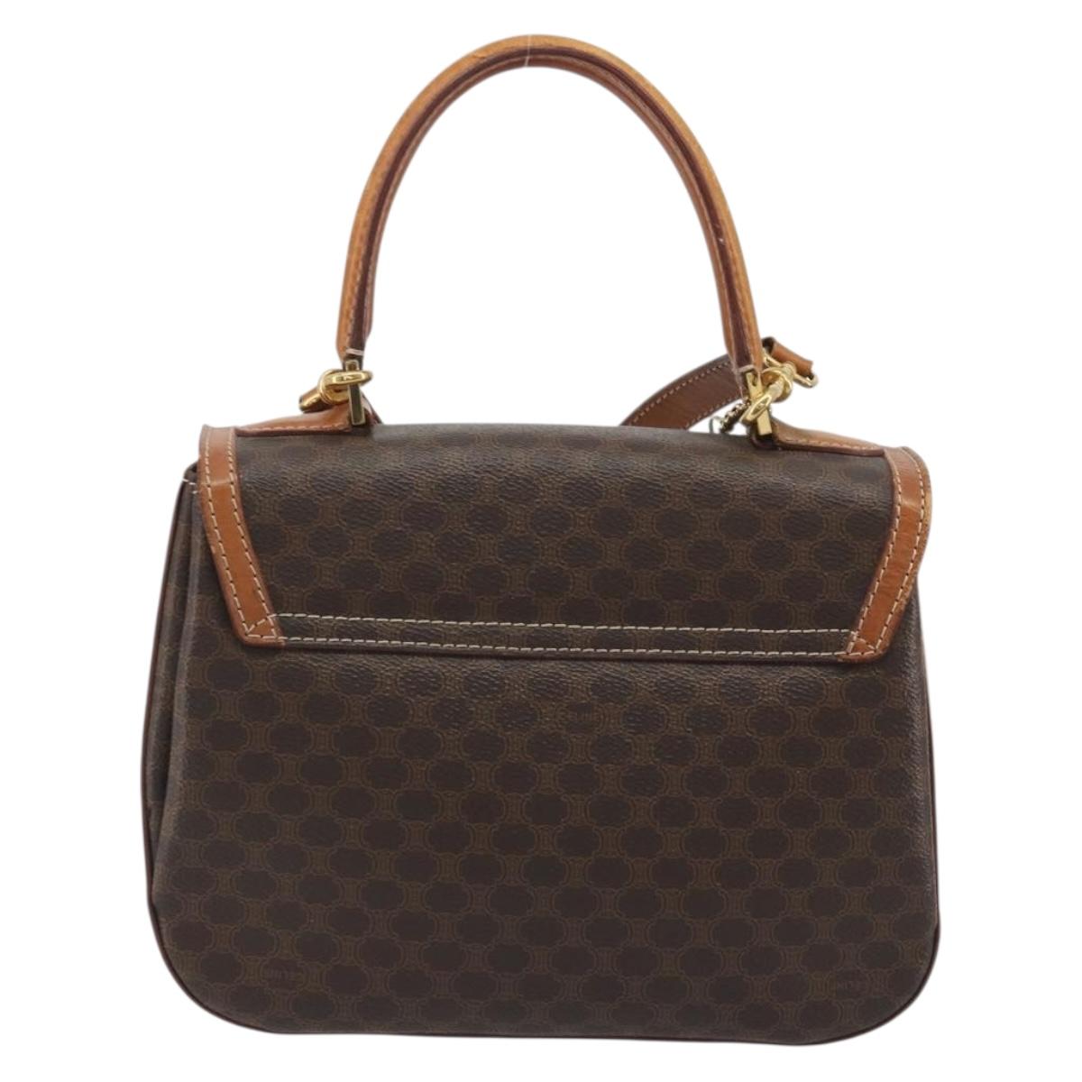 CELINE Macadam Hand Bag PVC Leather 2way Brown Gold Tone Auth ki6704