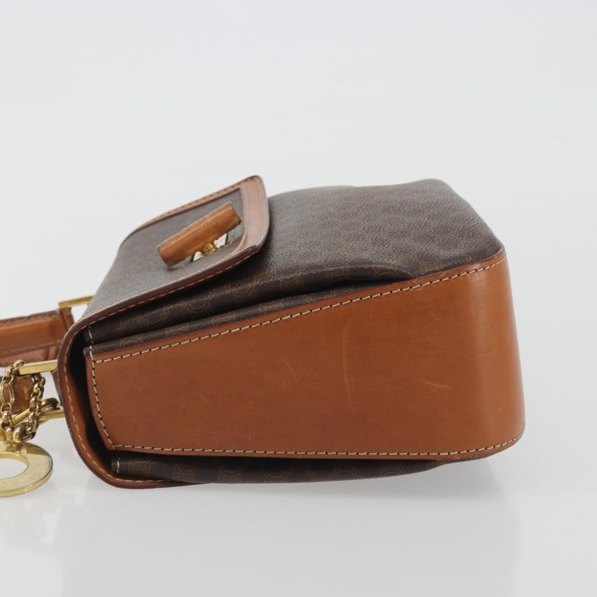 CELINE Macadam Hand Bag PVC Leather 2way Brown Gold Tone Auth ki6704