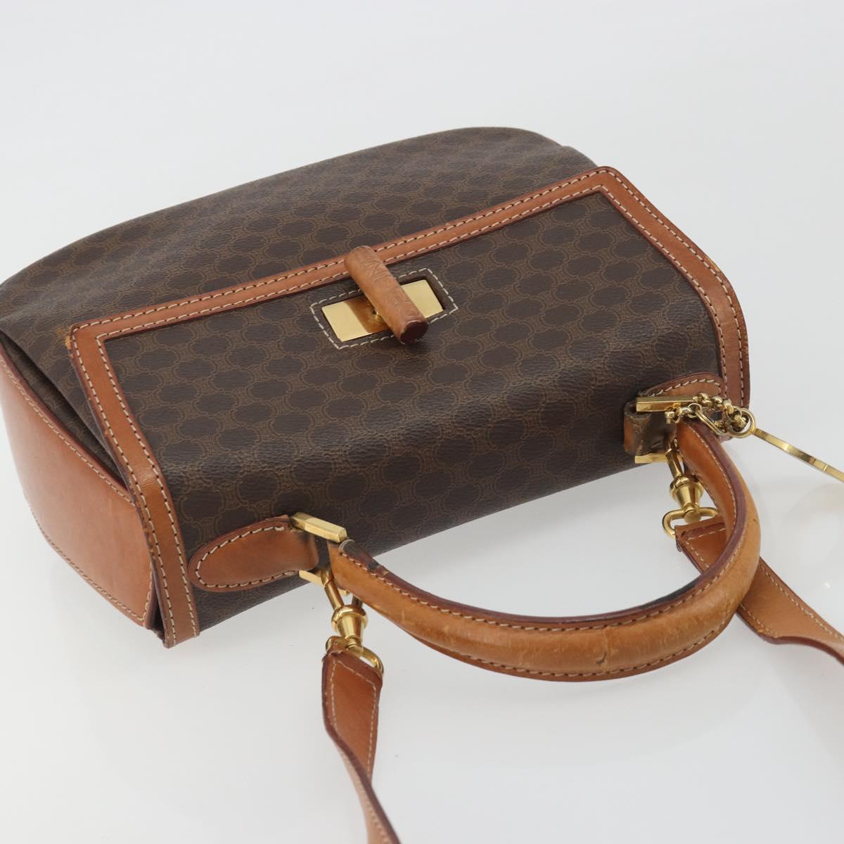 CELINE Macadam Hand Bag PVC Leather 2way Brown Gold Tone Auth ki6704