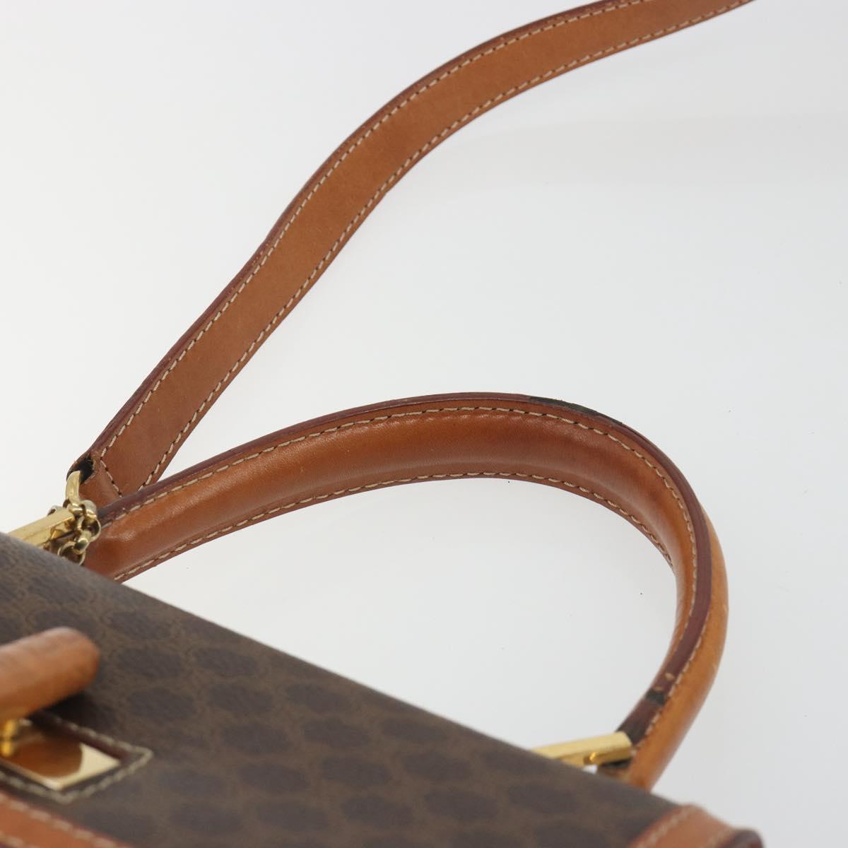 CELINE Macadam Hand Bag PVC Leather 2way Brown Gold Tone Auth ki6704