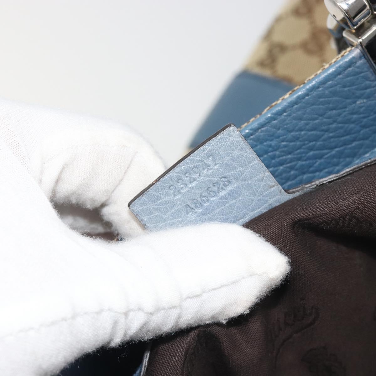 GUCCI GG Canvas Bamboo Tote Bag Blue Beige 232947 Auth ki6706A