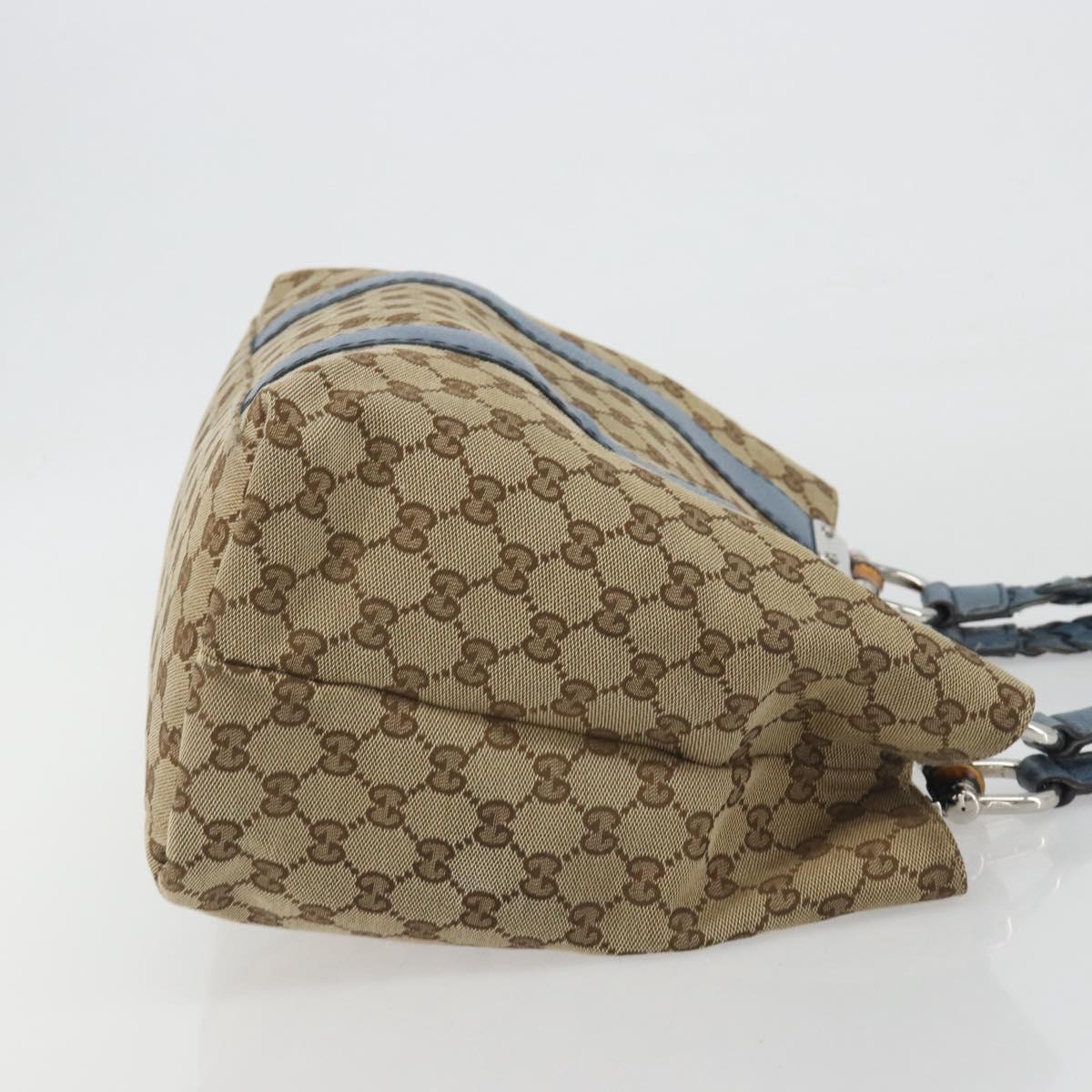 GUCCI GG Canvas Bamboo Tote Bag Blue Beige 232947 Auth ki6706A