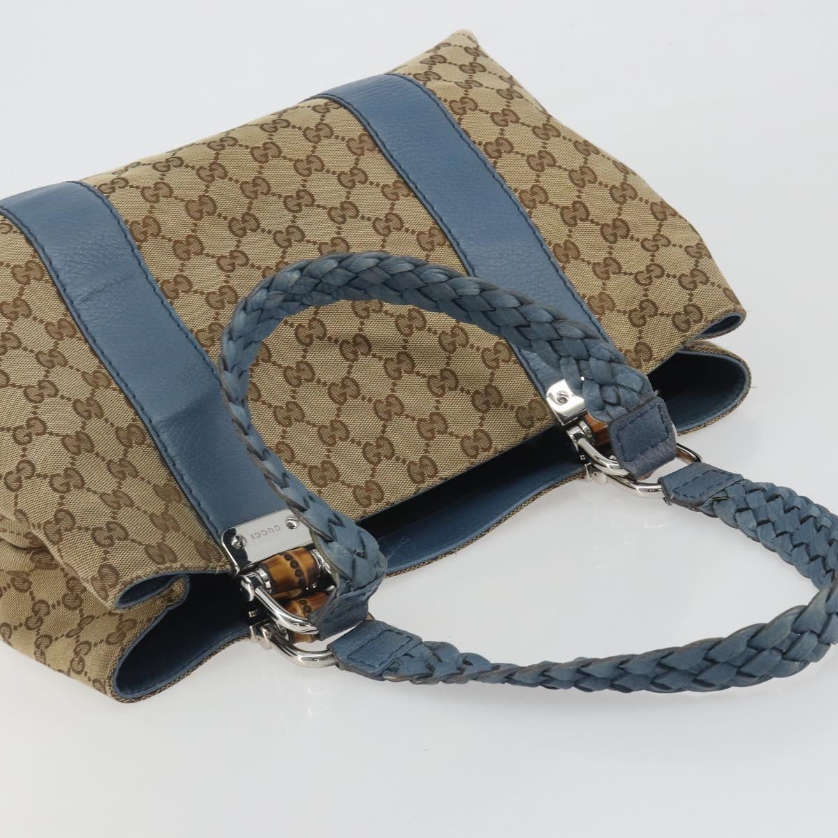 GUCCI GG Canvas Bamboo Tote Bag Blue Beige 232947 Auth ki6706A