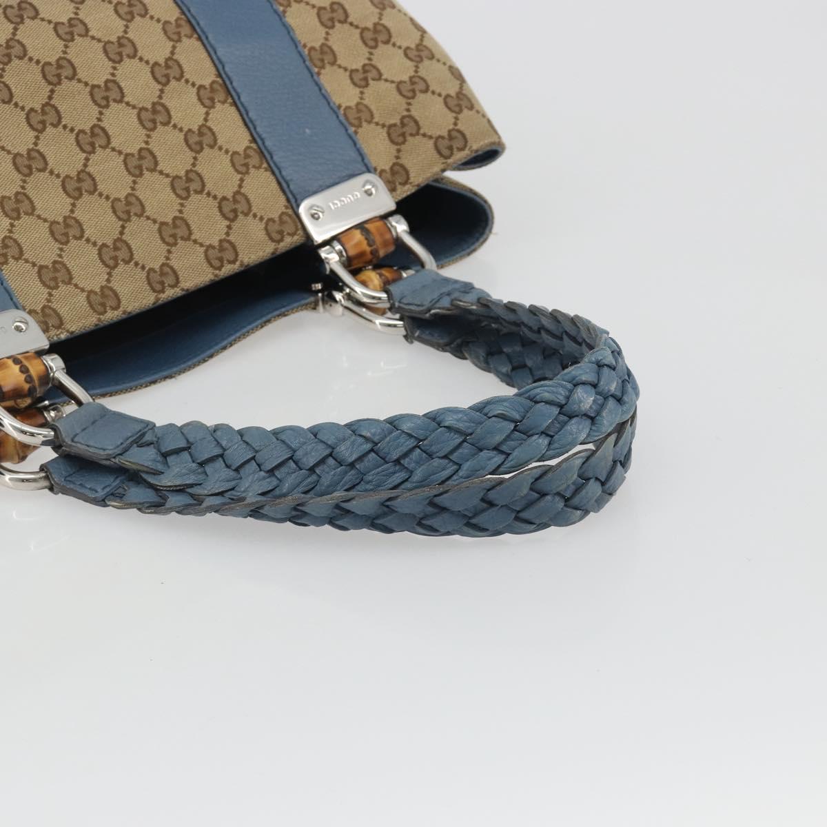 GUCCI GG Canvas Bamboo Tote Bag Blue Beige 232947 Auth ki6706A