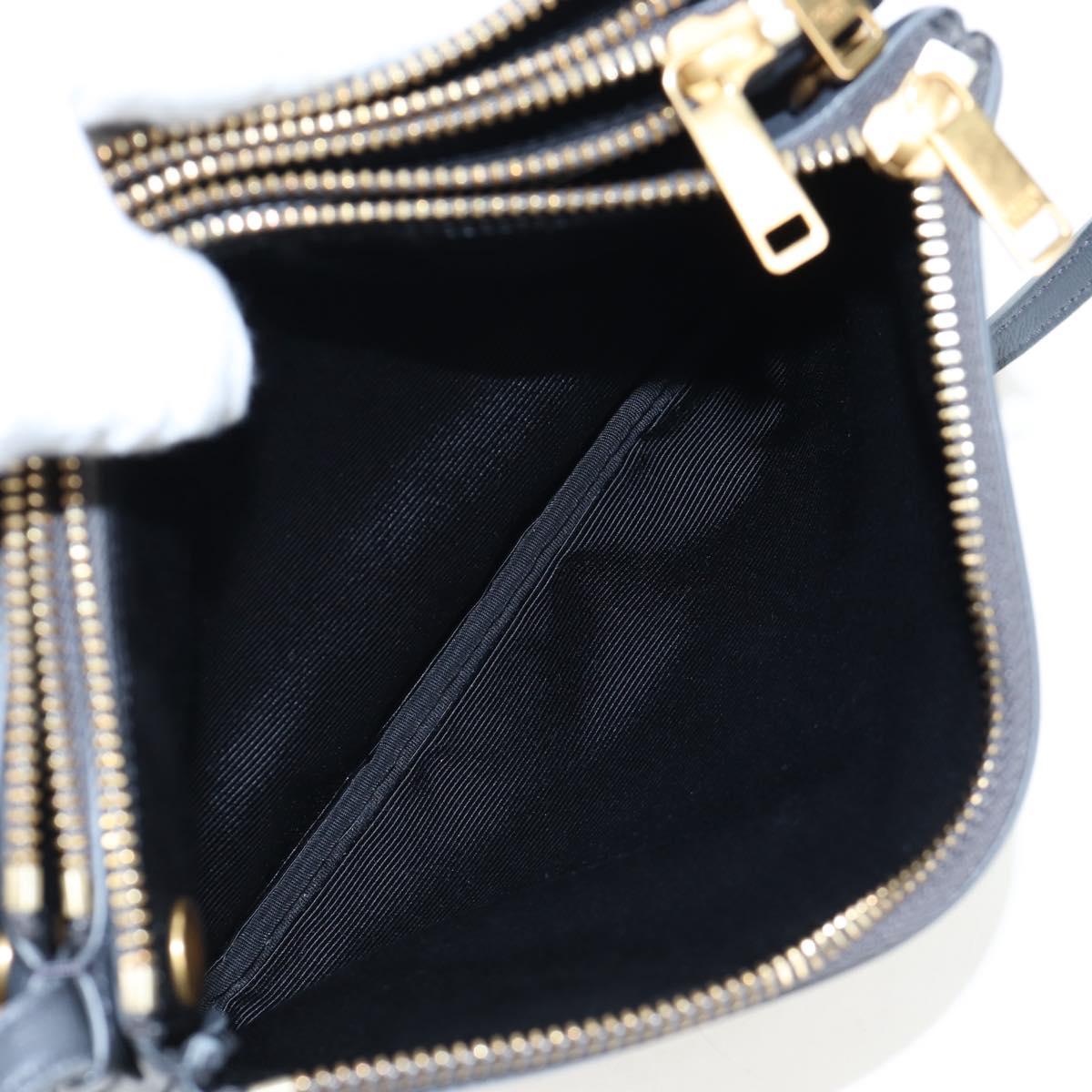 CELINE Trio Small Shoulder Bag Leather Gray Gold Tone Auth ki6708V
