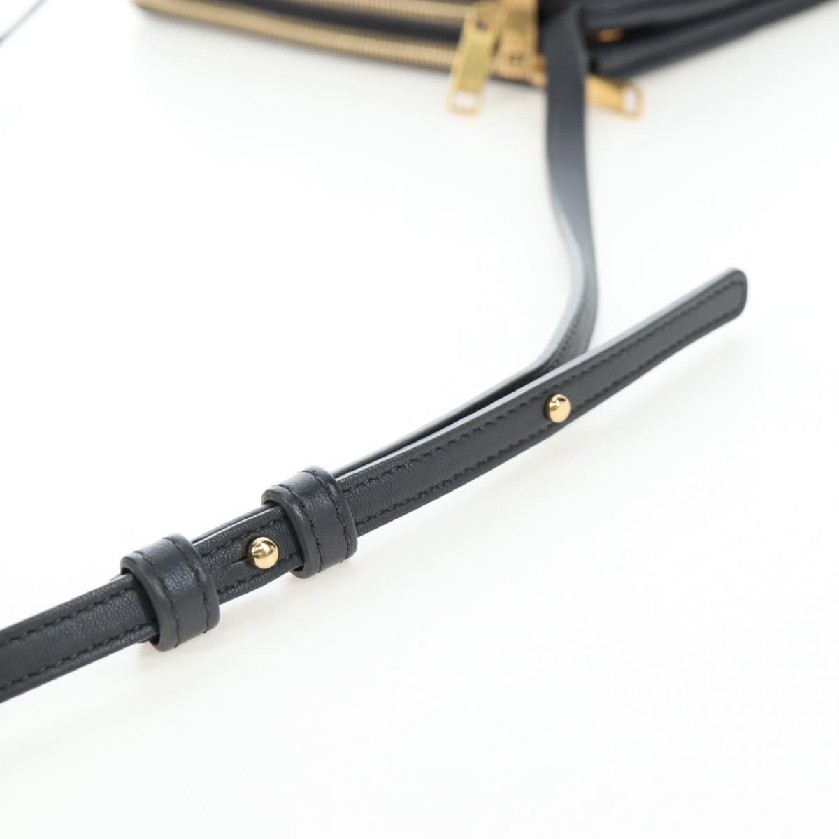 CELINE Trio Small Shoulder Bag Leather Gray Gold Tone Auth ki6708V