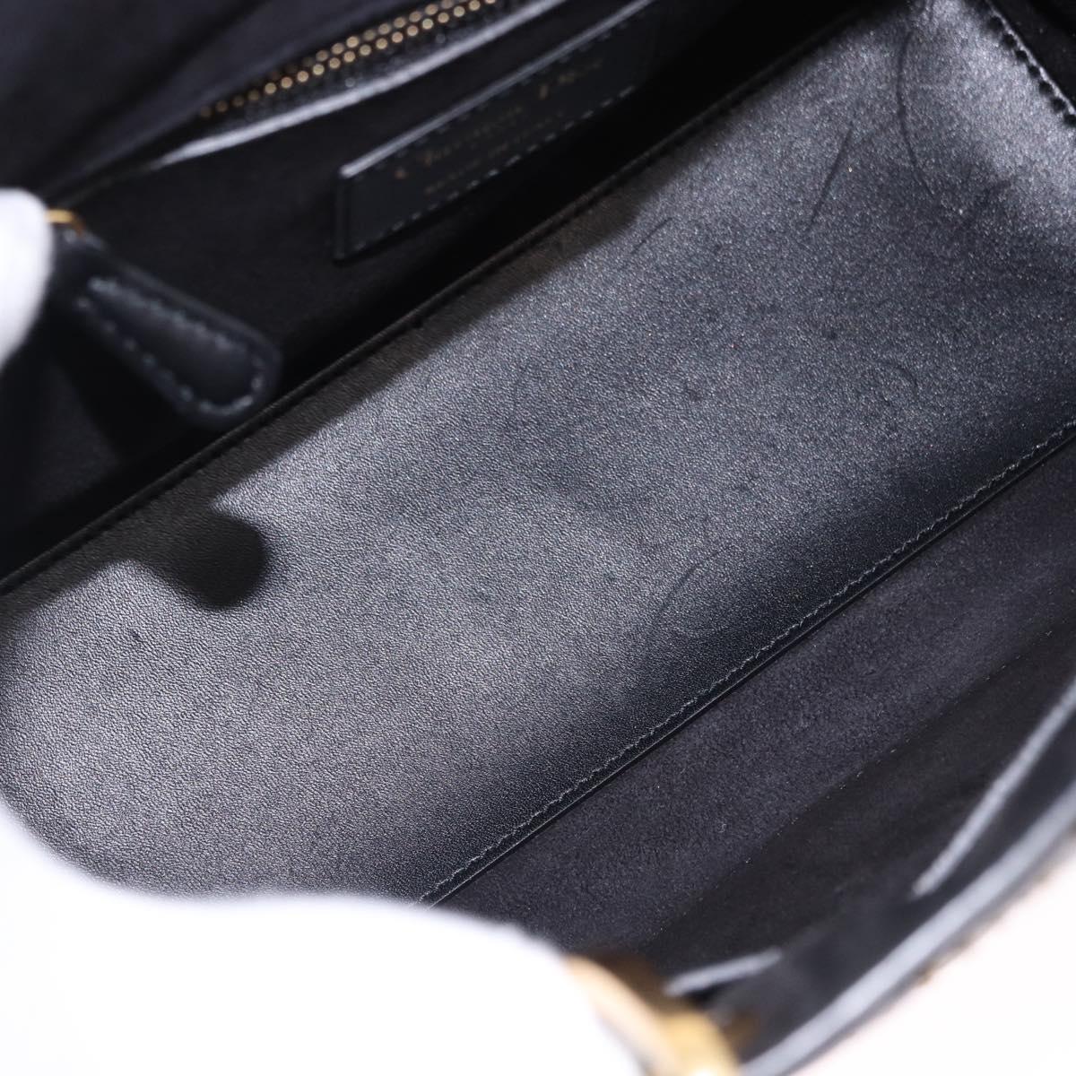 Christian Dior Lady Dior Studs Hand Bag Leather 2way Black Gold Auth ki6712M