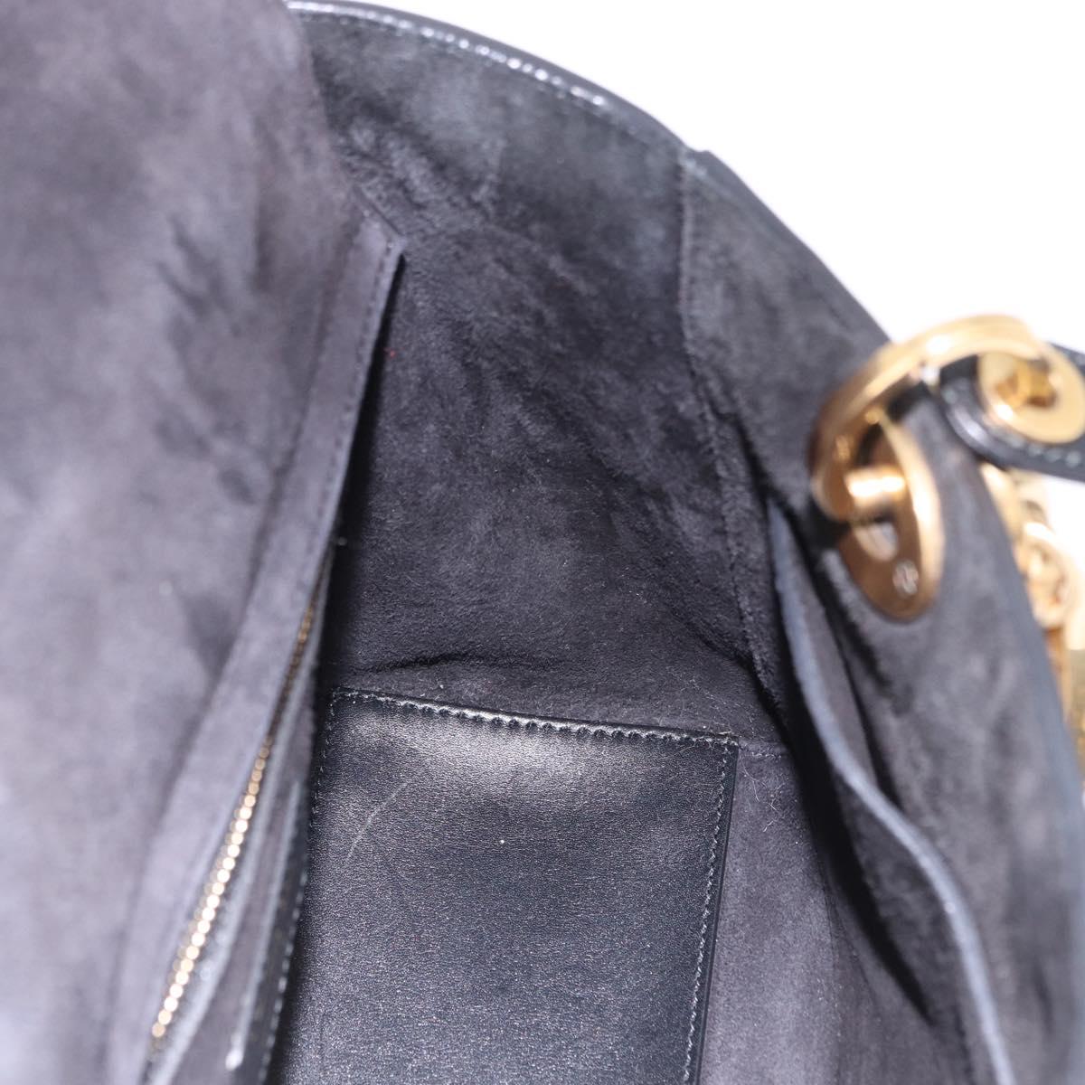 Christian Dior Lady Dior Studs Hand Bag Leather 2way Black Gold Auth ki6712M