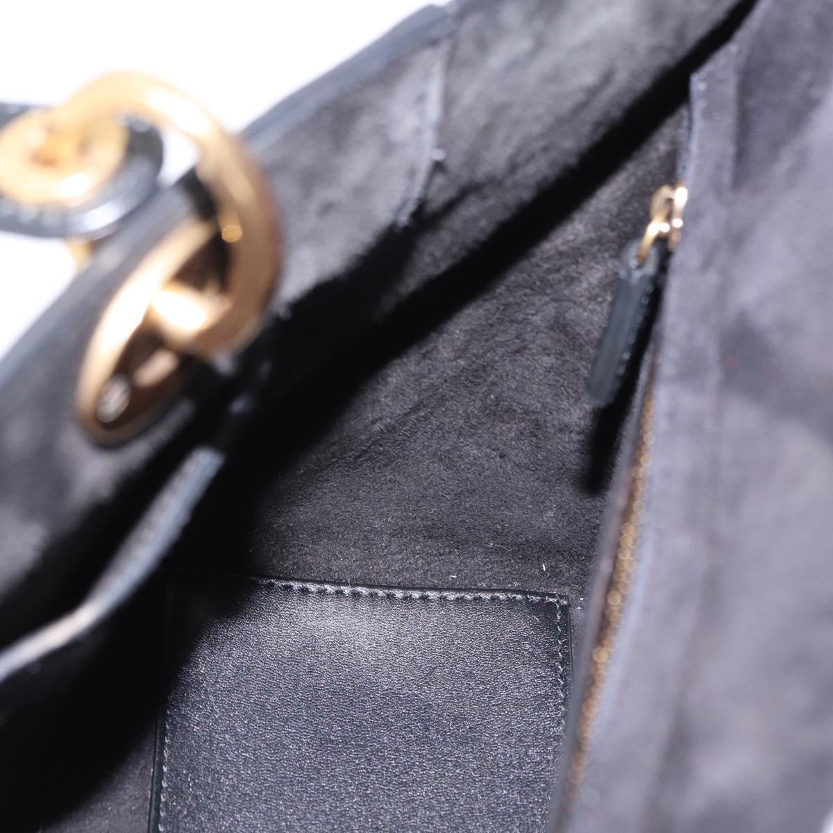 Christian Dior Lady Dior Studs Hand Bag Leather 2way Black Gold Auth ki6712M