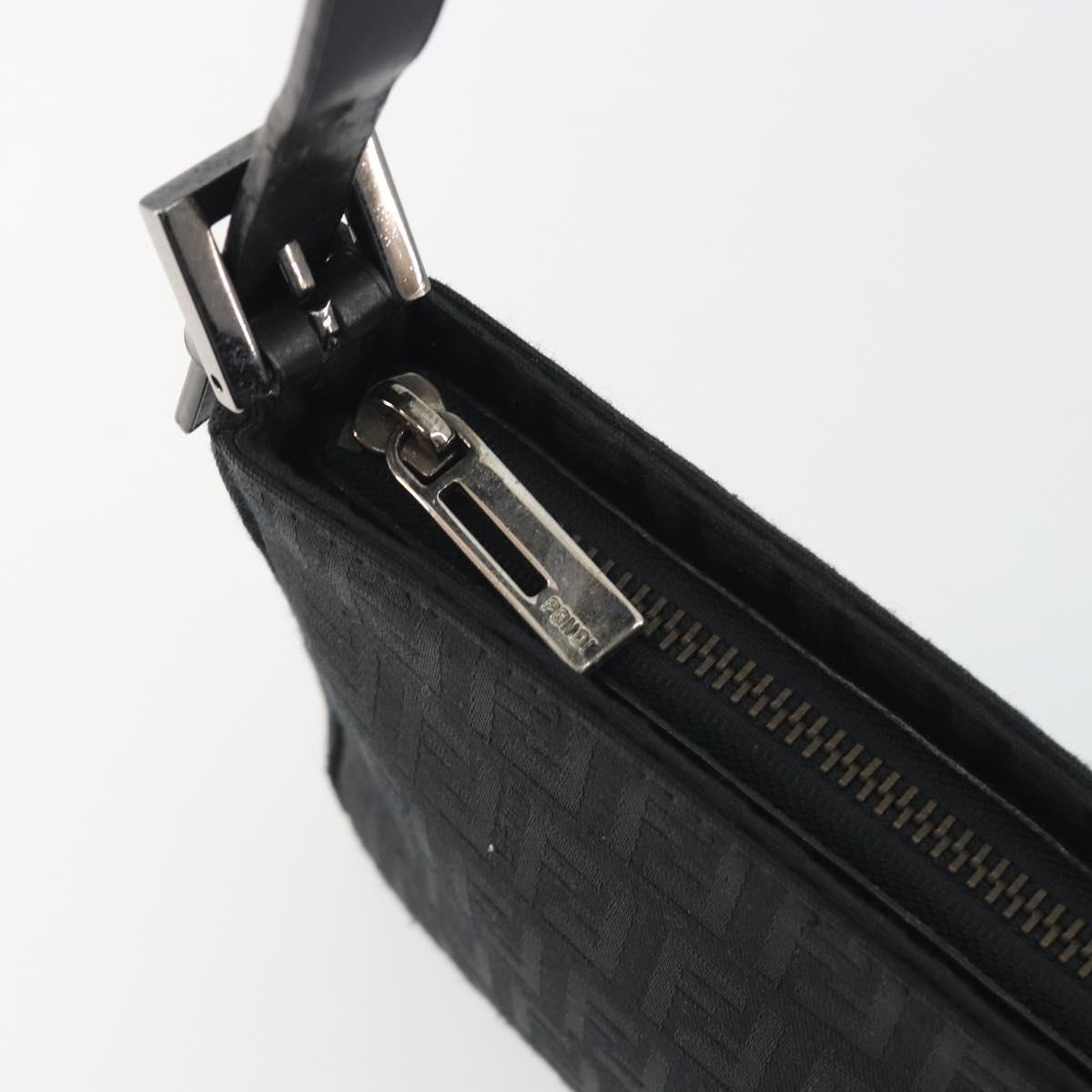 FENDI Zucchino Canvas Shoulder Bag Black Silver 8BR042 Auth ki6713A