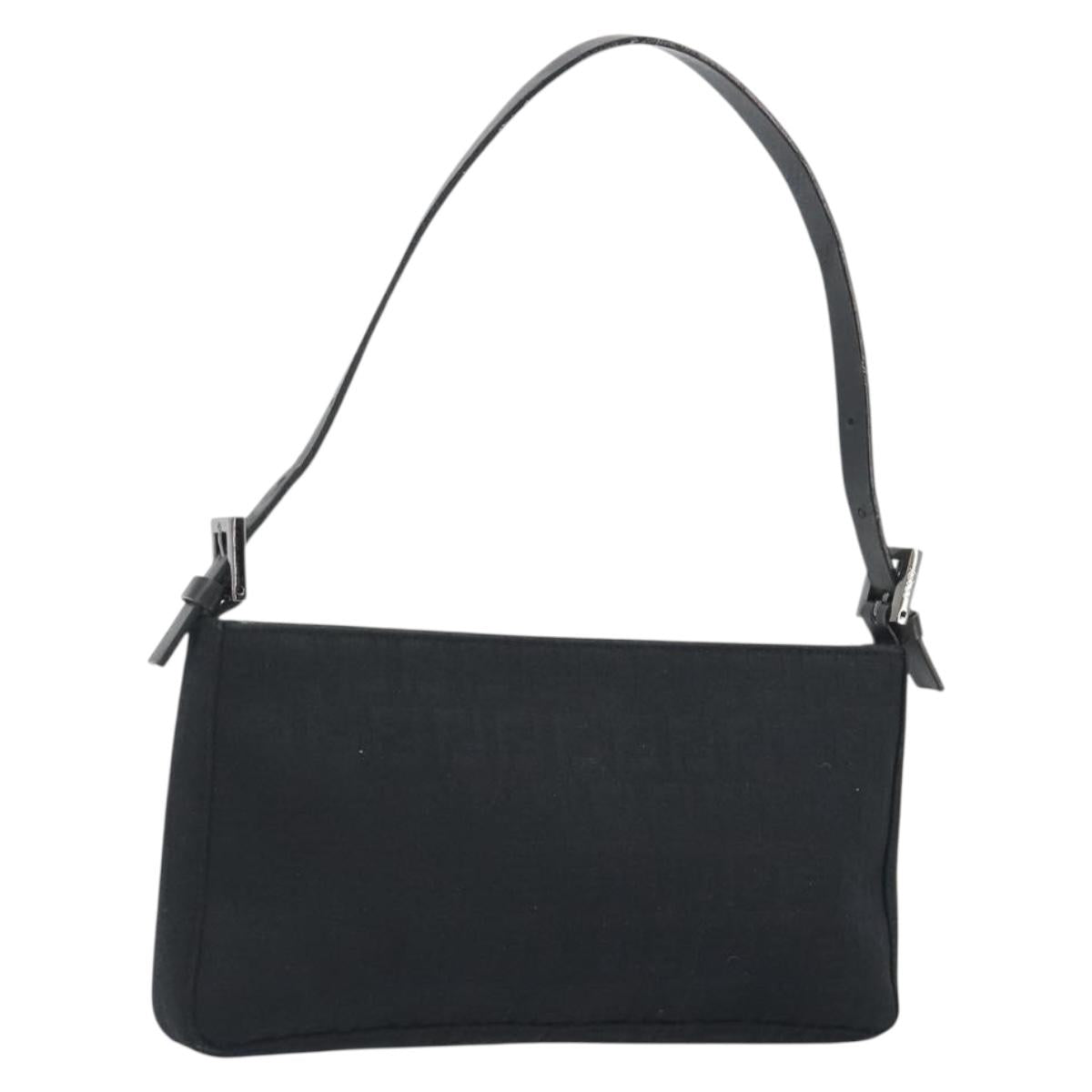 FENDI Zucchino Canvas Shoulder Bag Black Silver 8BR042 Auth ki6713A