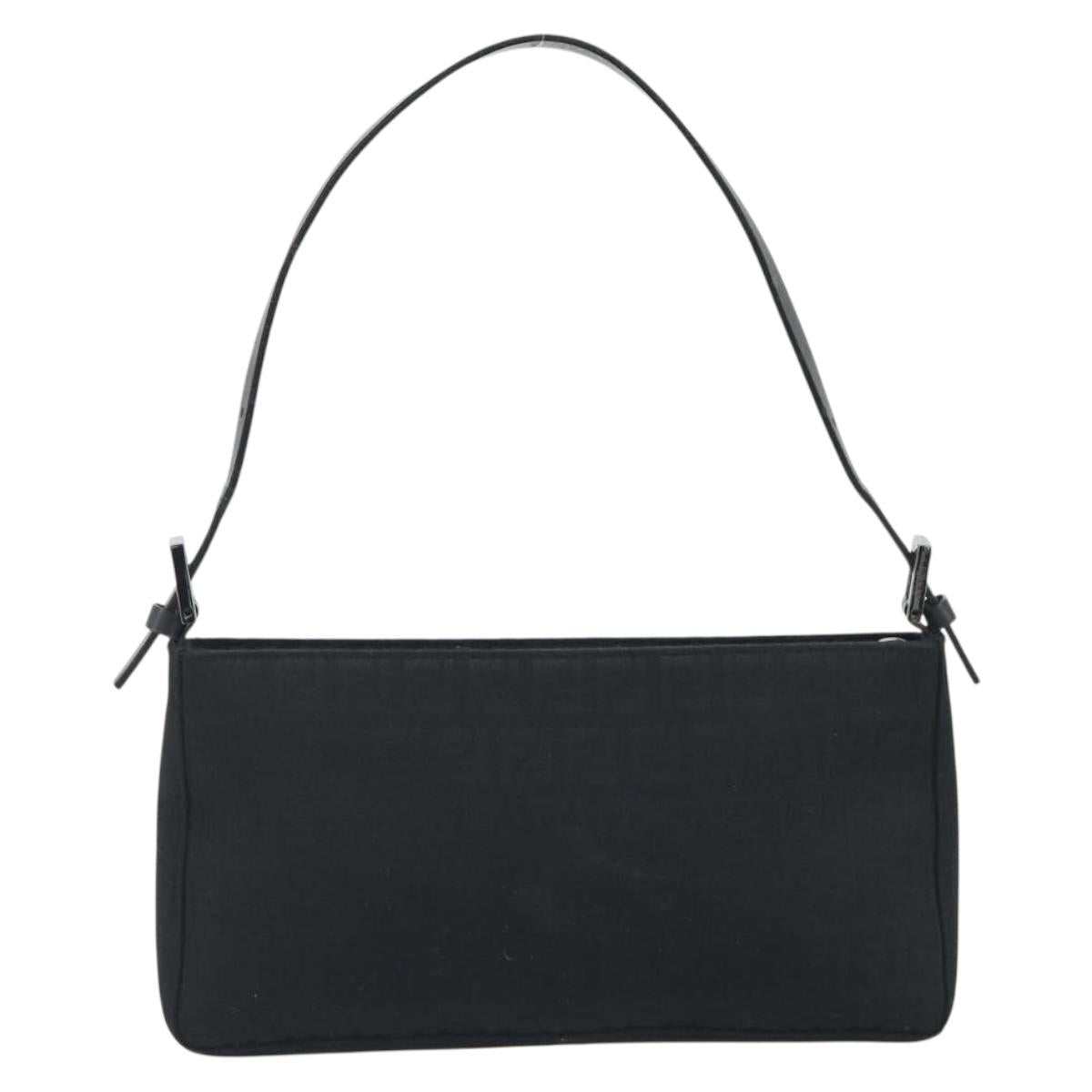 FENDI Zucchino Canvas Shoulder Bag Black Silver 8BR042 Auth ki6713A