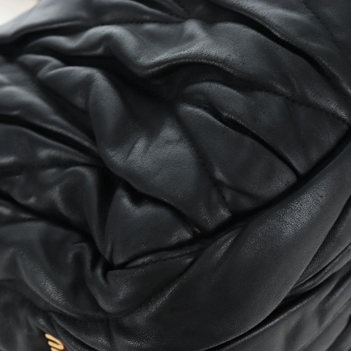 Miu Miu Matelasse Tote Bag Leather 2way Black Gold Tone Auth ki6716V