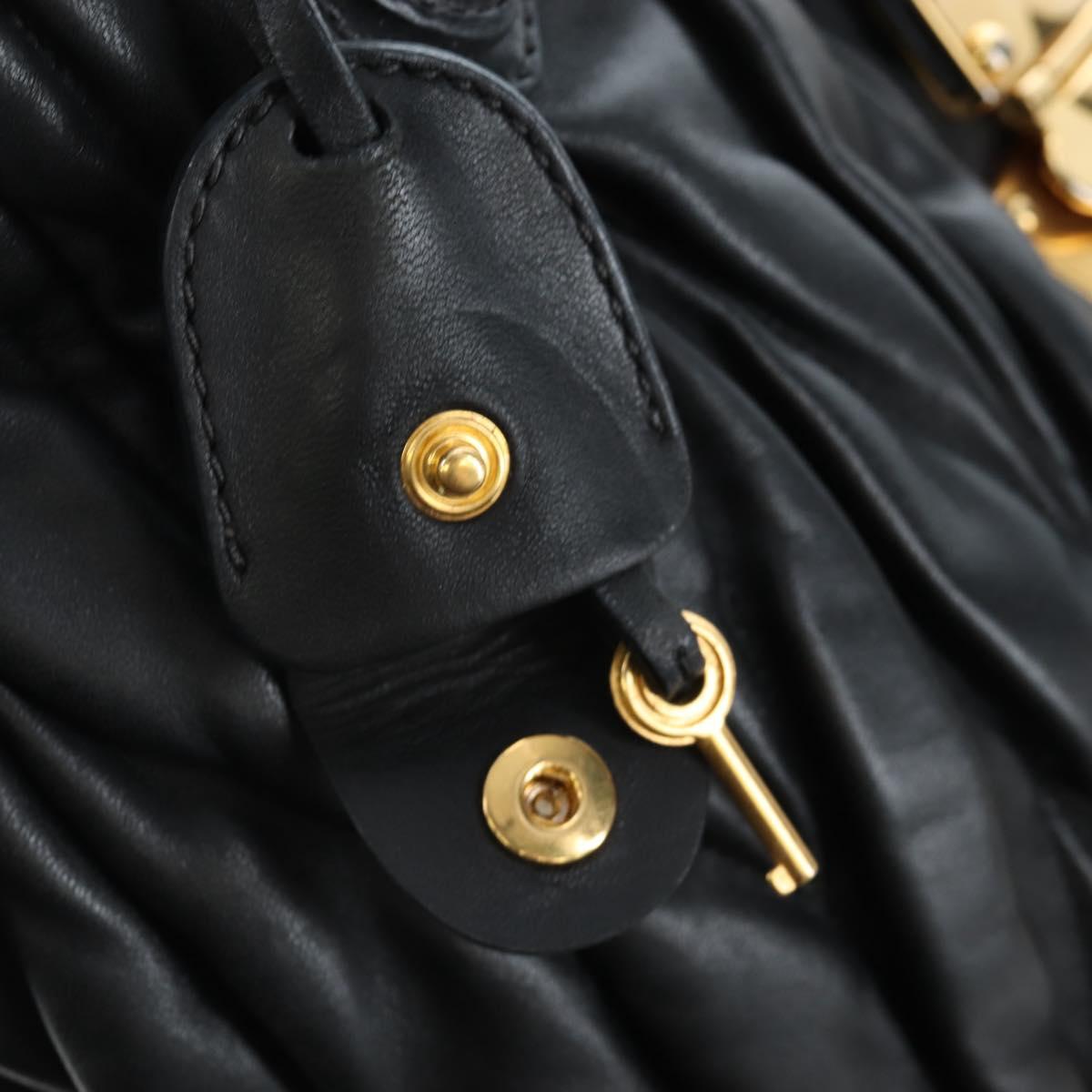 Miu Miu Matelasse Tote Bag Leather 2way Black Gold Tone Auth ki6716V