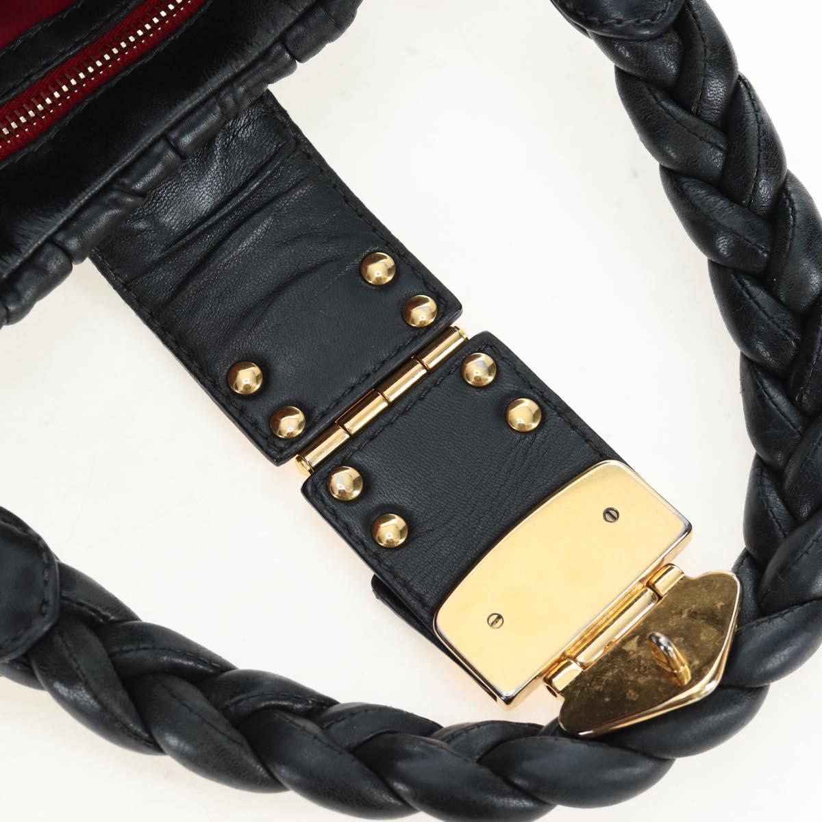 Miu Miu Matelasse Tote Bag Leather 2way Black Gold Tone Auth ki6716V