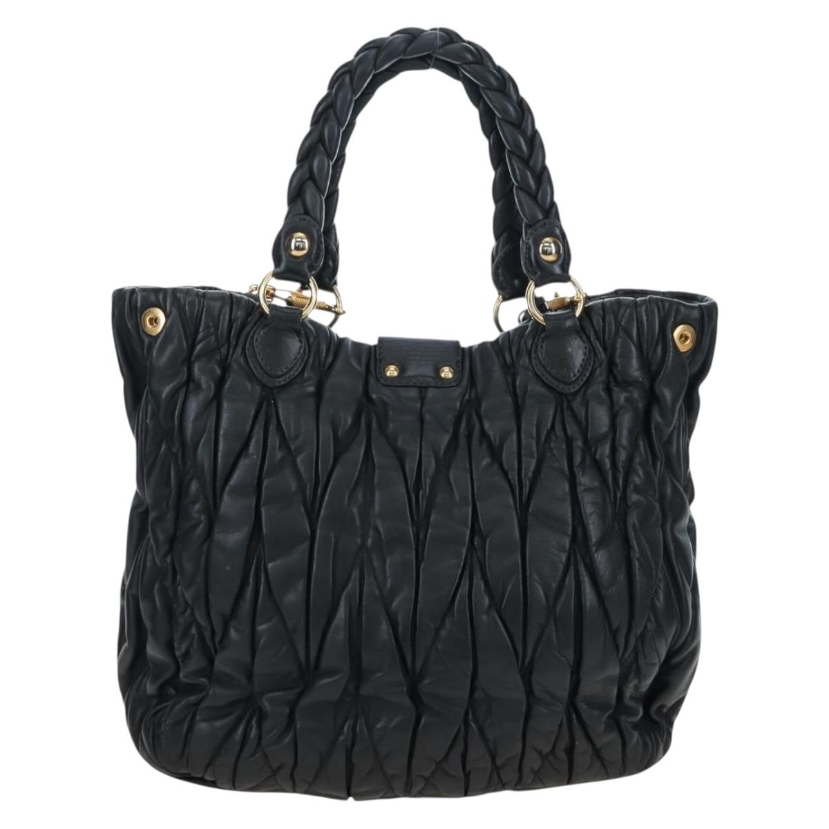Miu Miu Matelasse Tote Bag Leather 2way Black Gold Tone Auth ki6716V