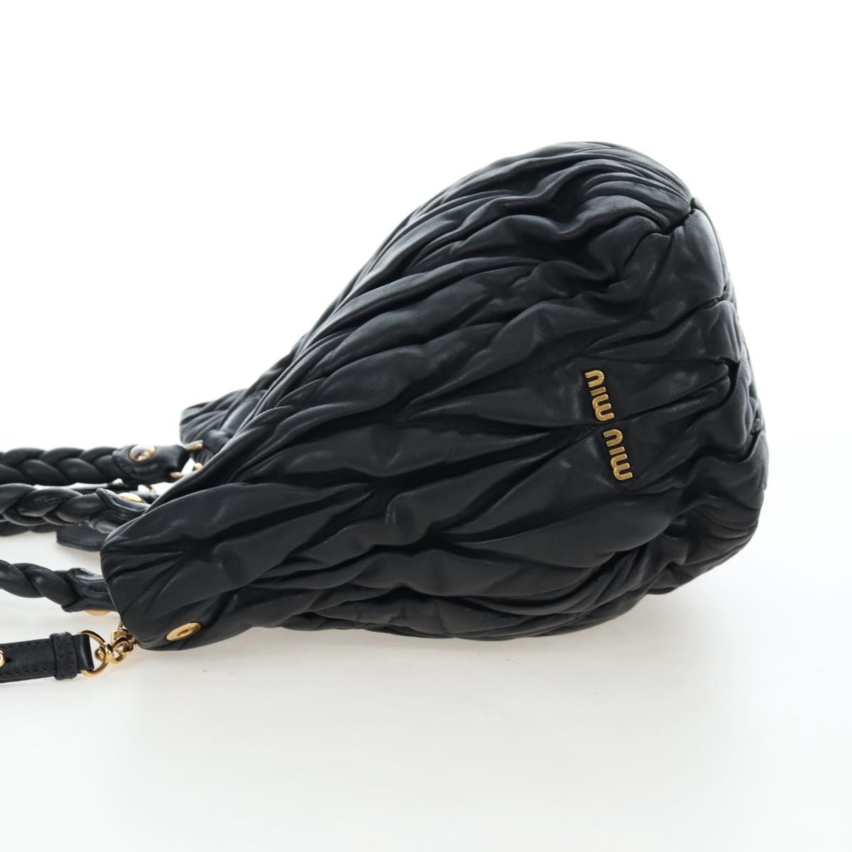 Miu Miu Matelasse Tote Bag Leather 2way Black Gold Tone Auth ki6716V