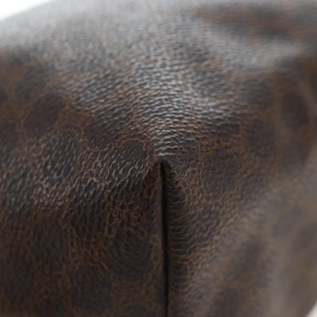 CELINE Macadam Pouch PVC Leather Brown Gold Tone Auth ki6717V