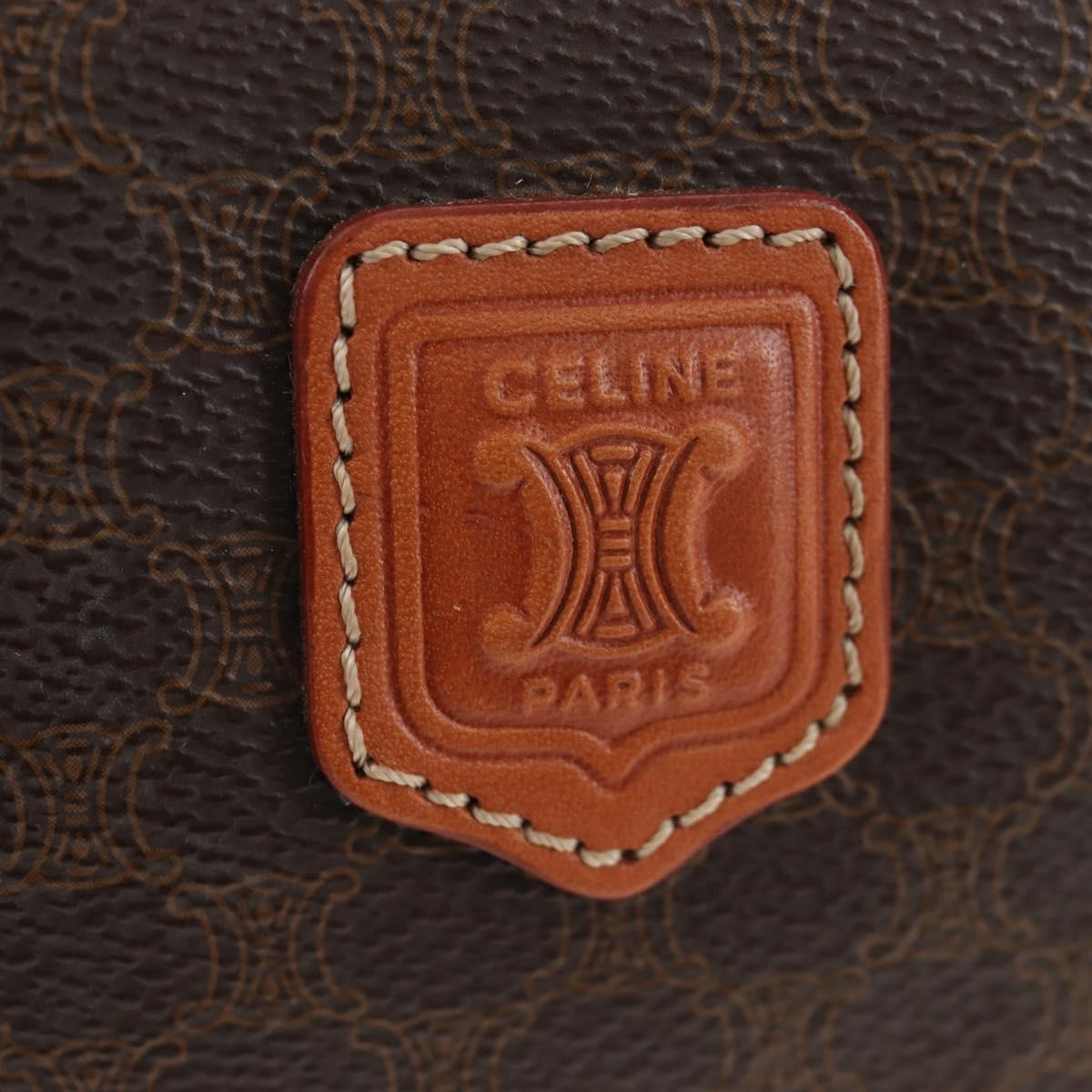 CELINE Macadam Pouch PVC Leather Brown Gold Tone Auth ki6717V