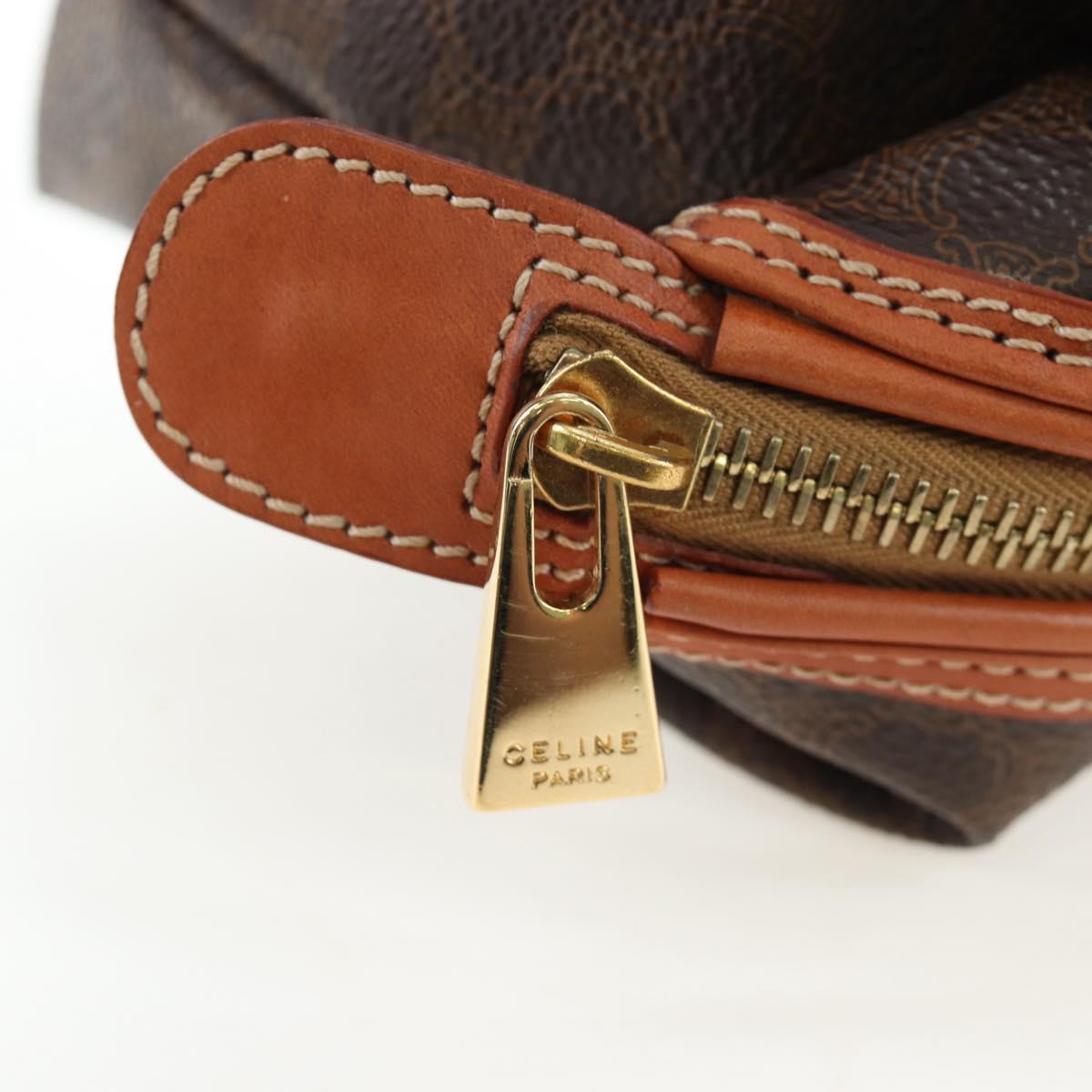 CELINE Macadam Pouch PVC Leather Brown Gold Tone Auth ki6717V
