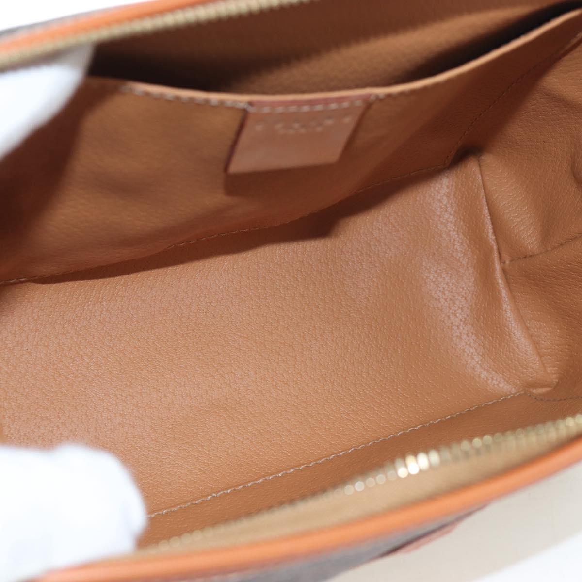 CELINE Macadam Pouch PVC Leather Brown Gold Tone Auth ki6717V