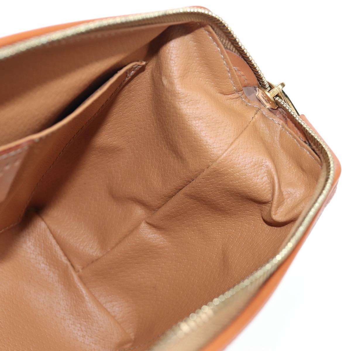CELINE Macadam Pouch PVC Leather Brown Gold Tone Auth ki6717V
