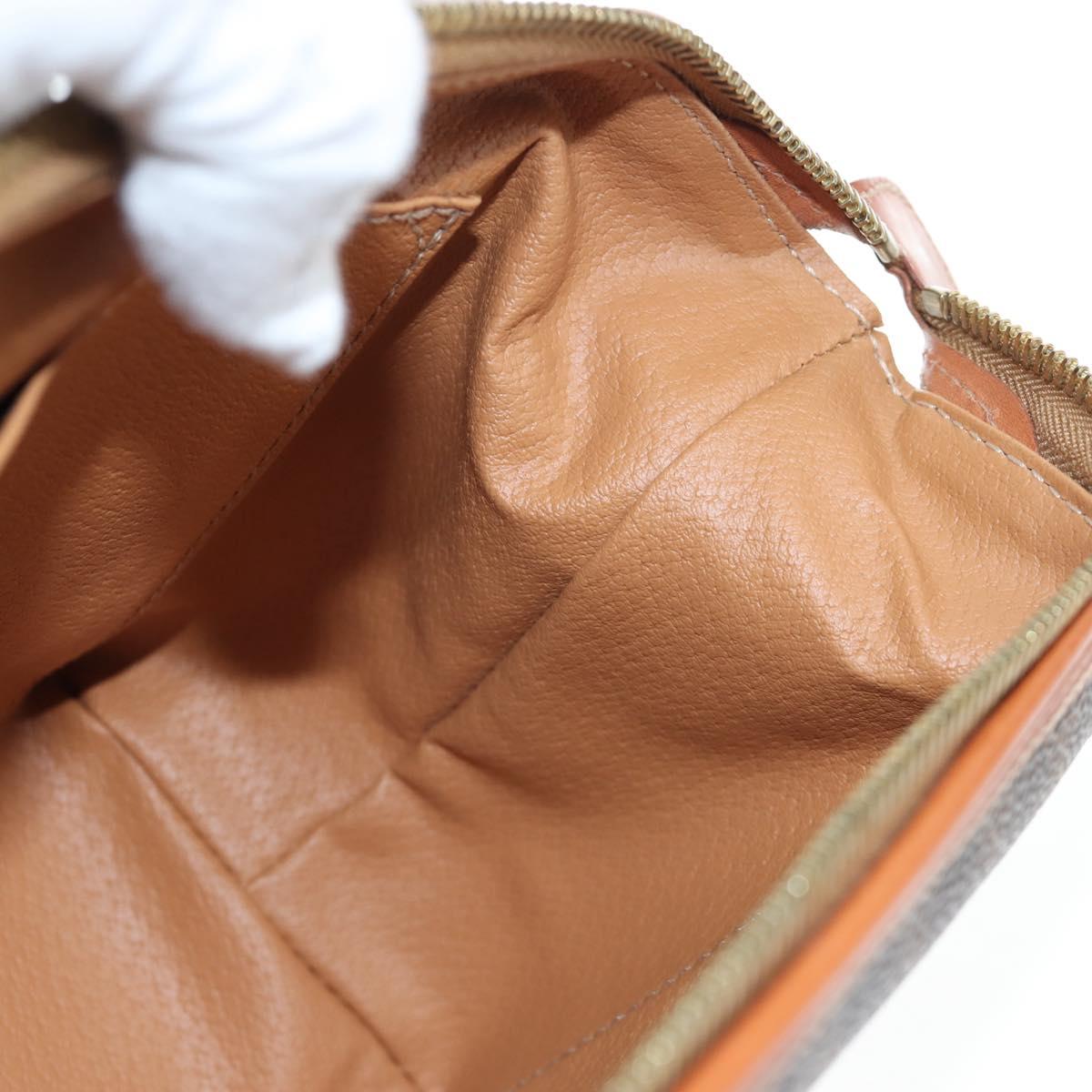 CELINE Macadam Pouch PVC Leather Brown Gold Tone Auth ki6717V