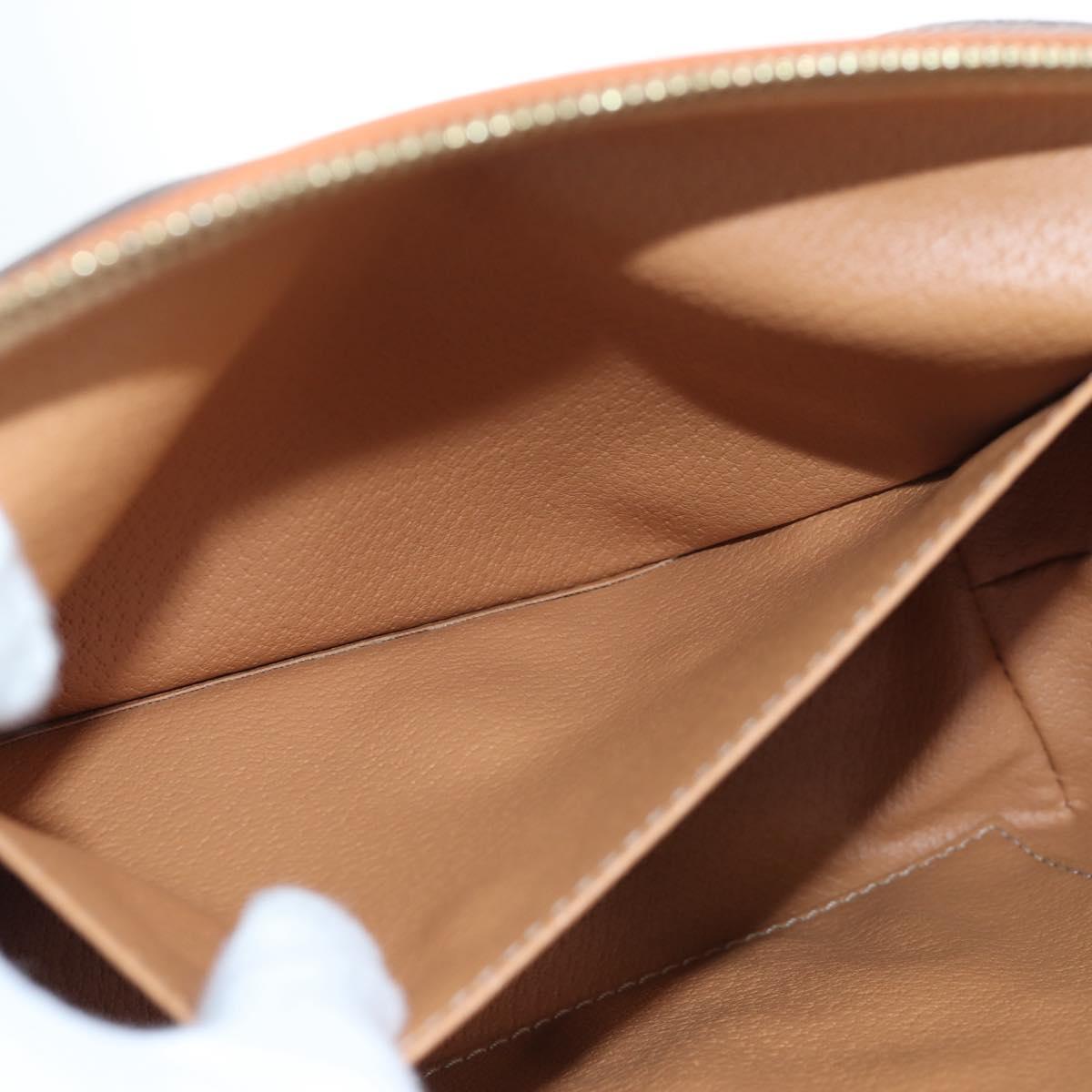 CELINE Macadam Pouch PVC Leather Brown Gold Tone Auth ki6717V