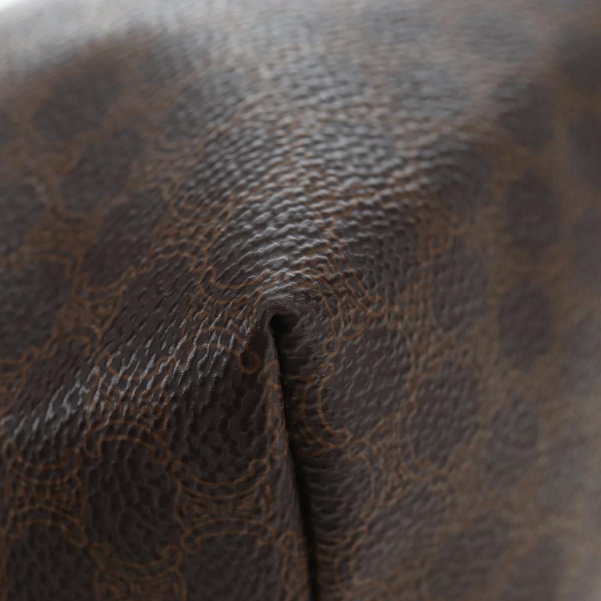 CELINE Macadam Pouch PVC Leather Brown Gold Tone Auth ki6717V