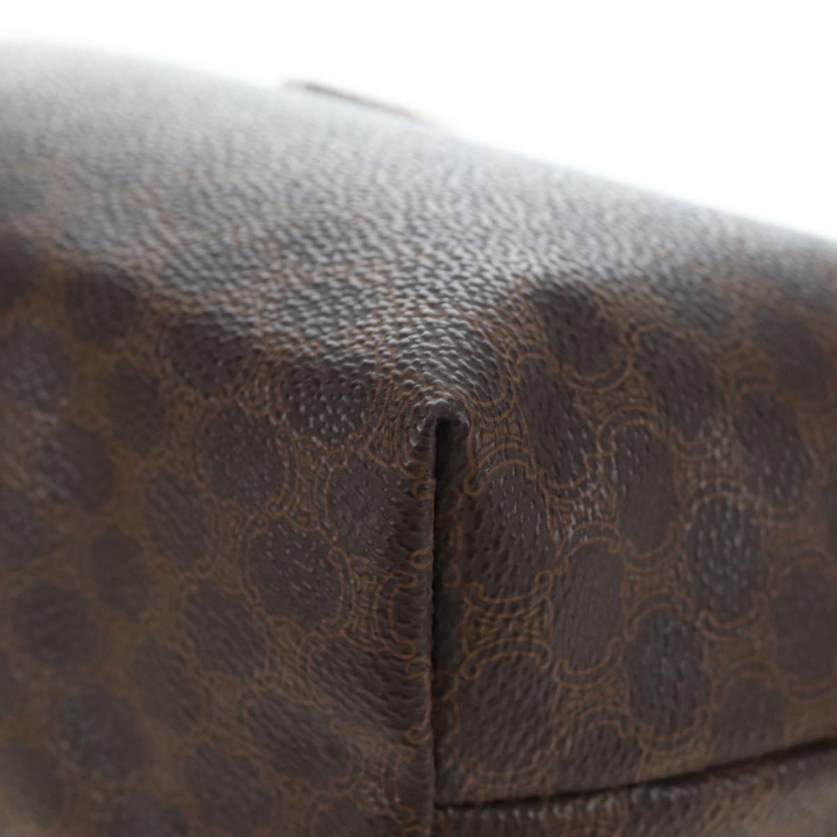 CELINE Macadam Pouch PVC Leather Brown Gold Tone Auth ki6717V