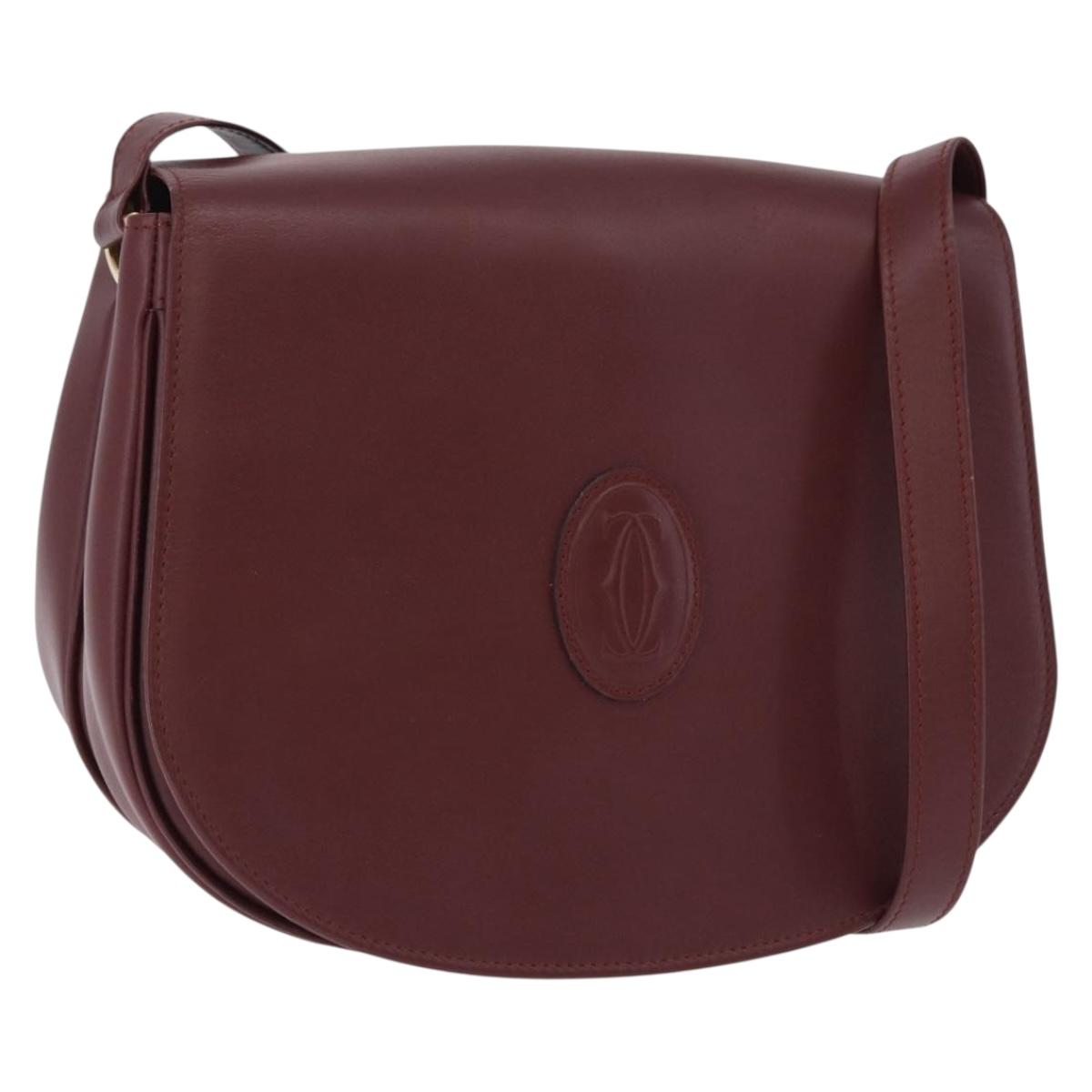 CARTIER Must Line Shoulder Bag Leather Bordeaux Gold Tone Auth ki6718A