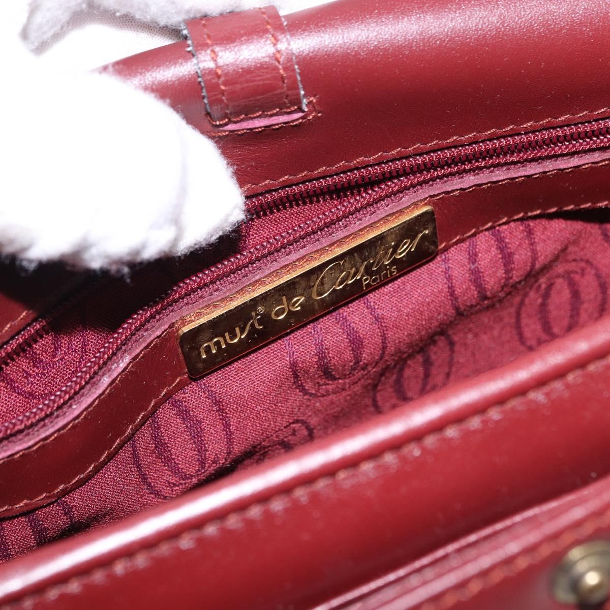 CARTIER Must Line Shoulder Bag Leather Bordeaux Gold Tone Auth ki6718A