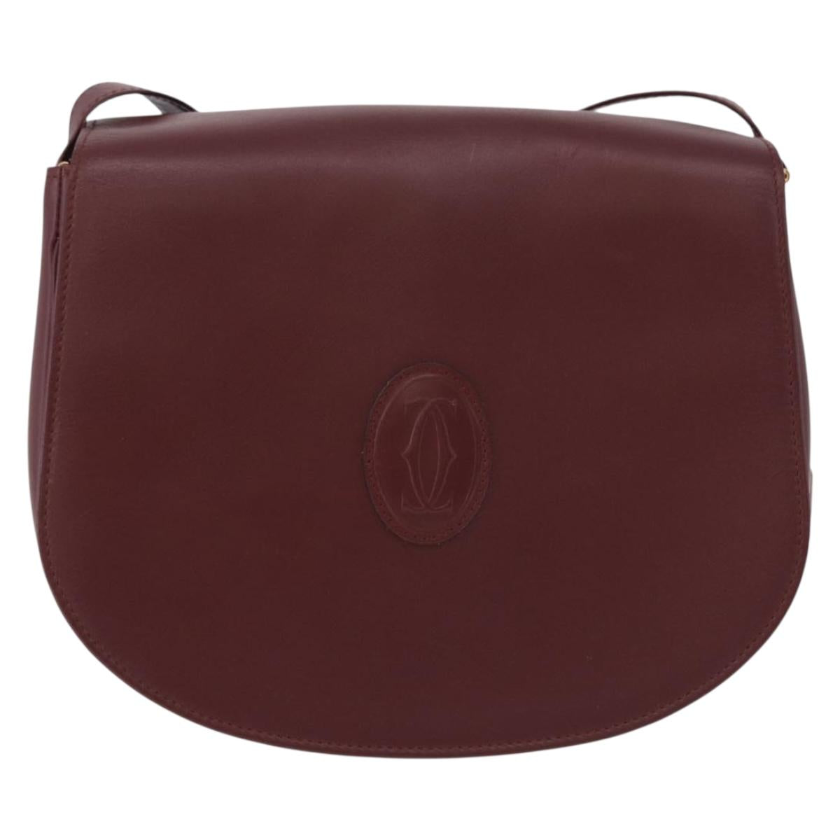 CARTIER Must Line Shoulder Bag Leather Bordeaux Gold Tone Auth ki6718A