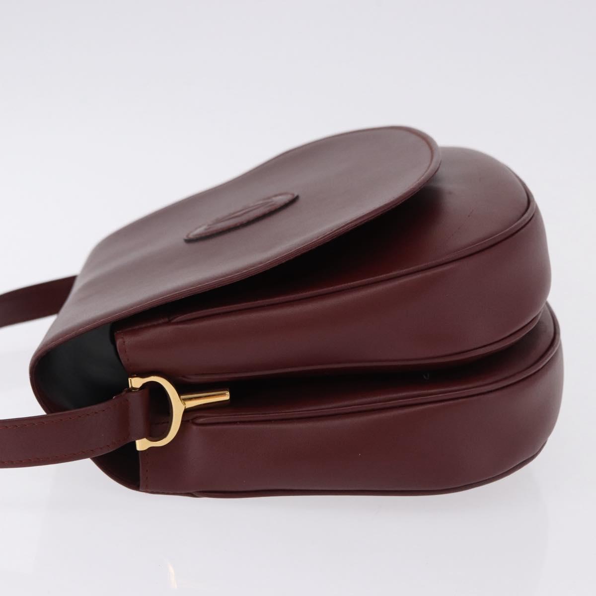 CARTIER Must Line Shoulder Bag Leather Bordeaux Gold Tone Auth ki6718A