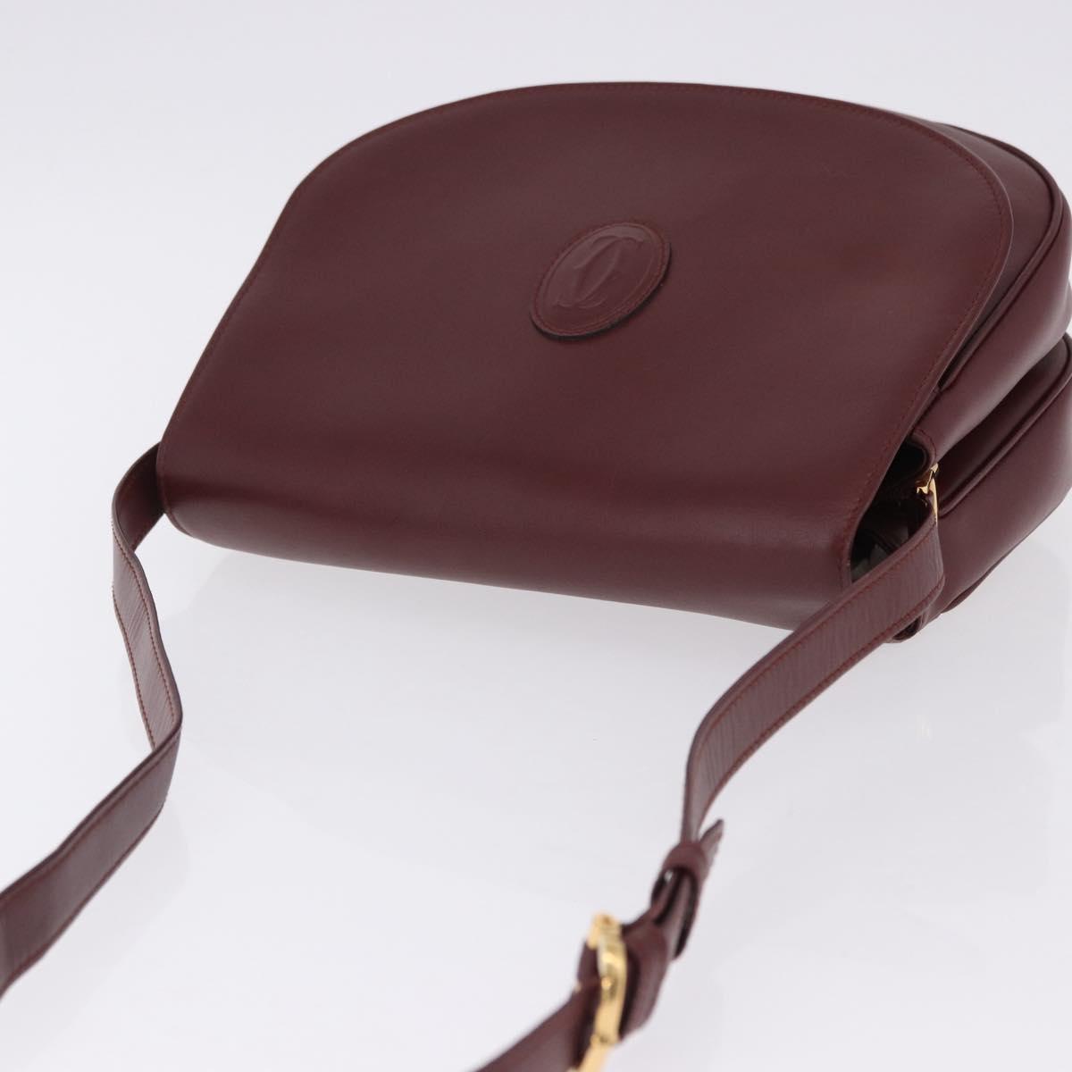 CARTIER Must Line Shoulder Bag Leather Bordeaux Gold Tone Auth ki6718A
